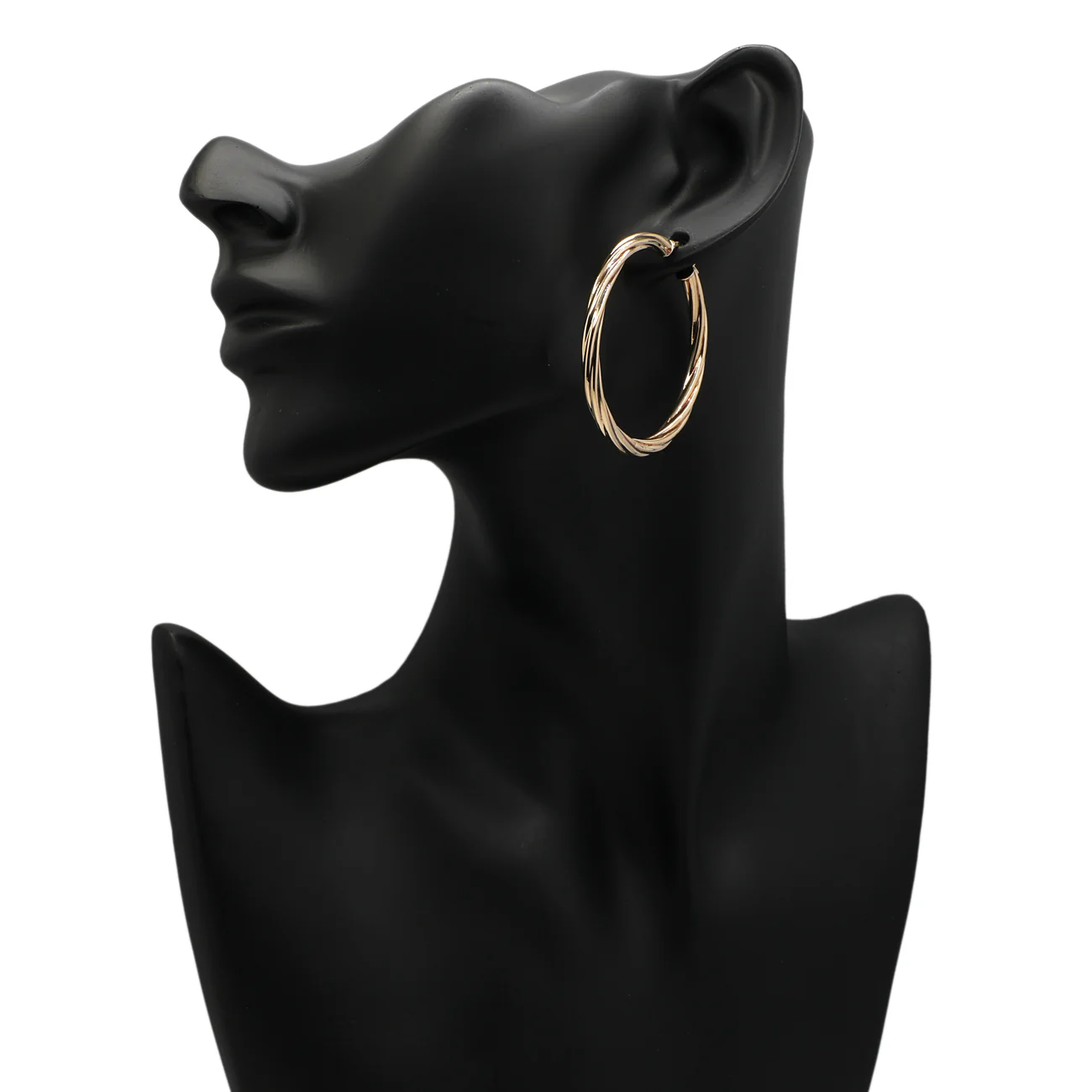 10K Yellow Gold Twist Hoop Earrings - Image 3