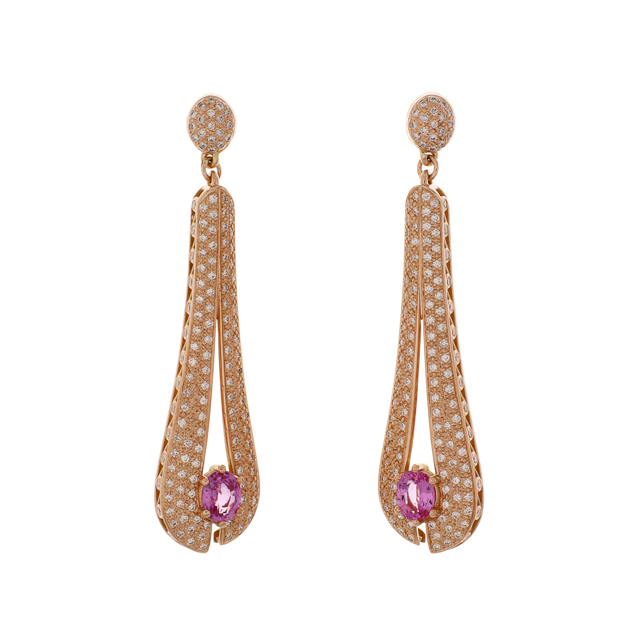 14K Rose Gold 3.22 Carat Pink Sapphire Earrings