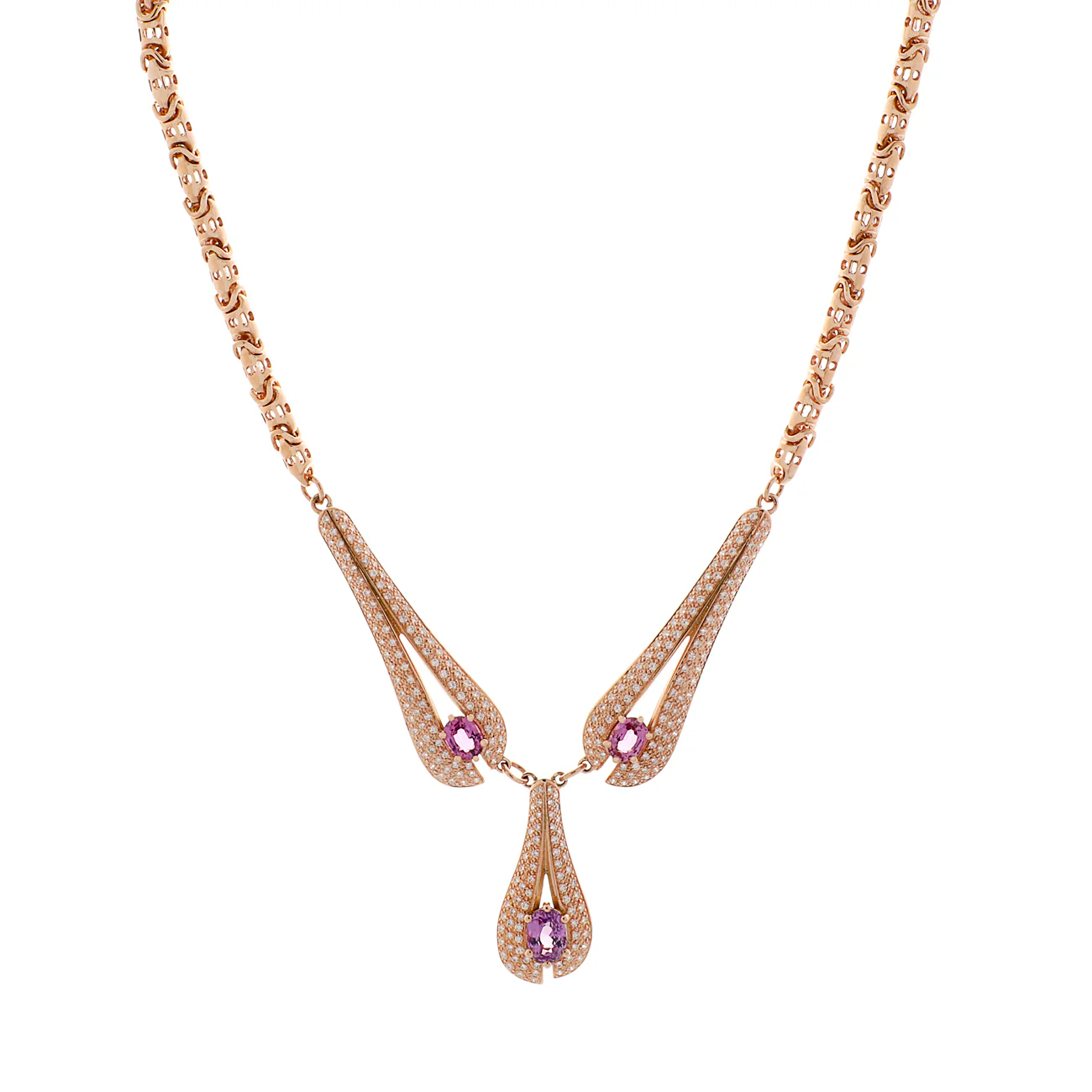 14K Rose Gold 6.18 Carat Pink Sapphire Necklace