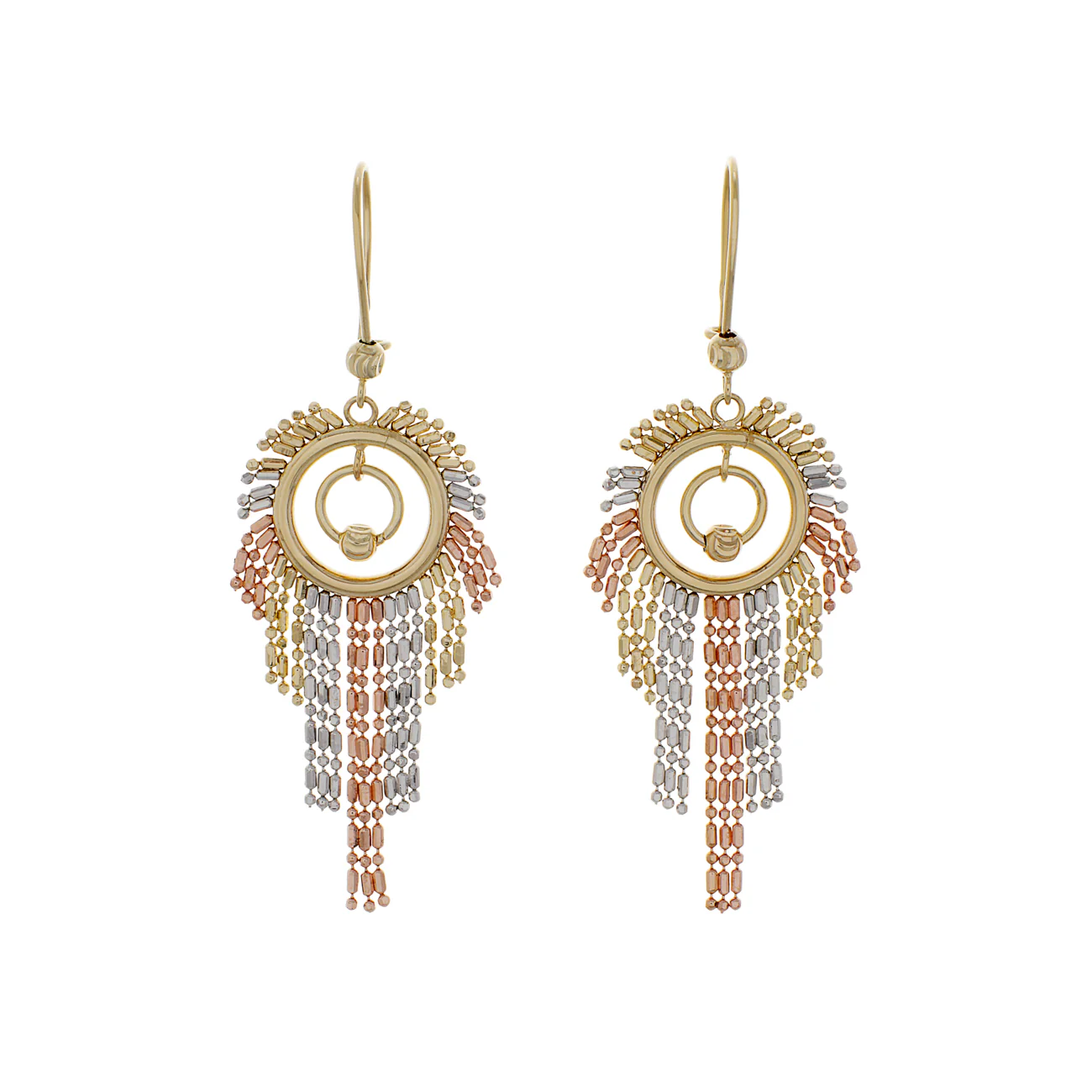 14K Tri-Tone Fringe Drop Earrings