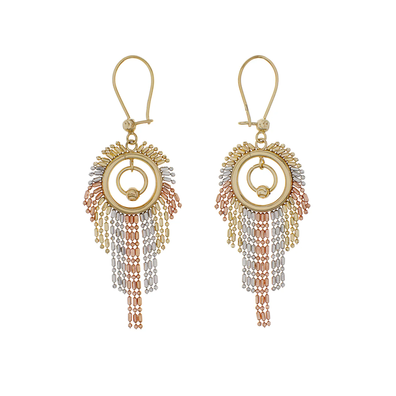 14K Tri-Tone Fringe Drop Earrings - Image 2