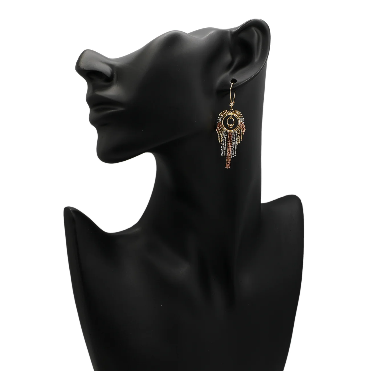 14K Tri-Tone Fringe Drop Earrings - Image 3