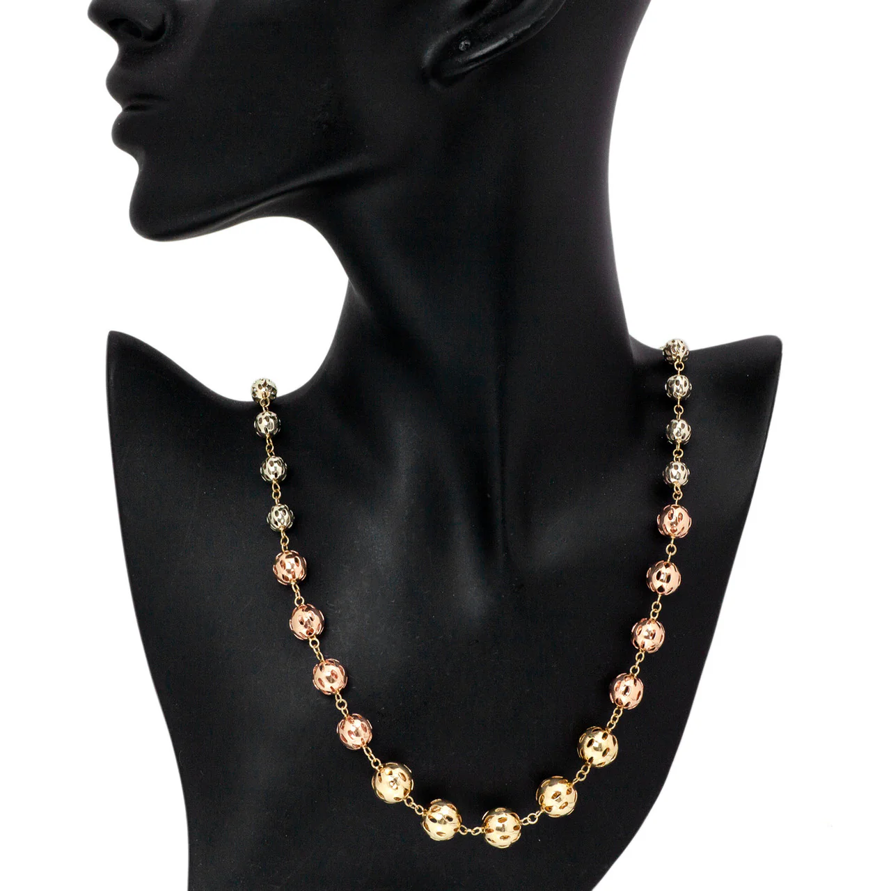 14K Tricolor Bead Necklace - Image 5