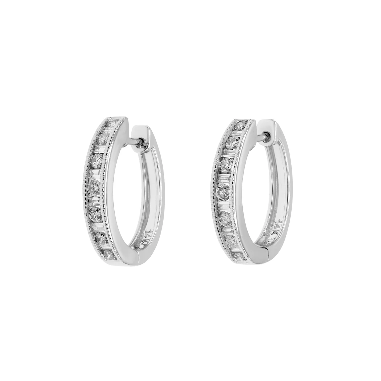 14K White Gold 0.52 Carat Diamond Hoop Earrings