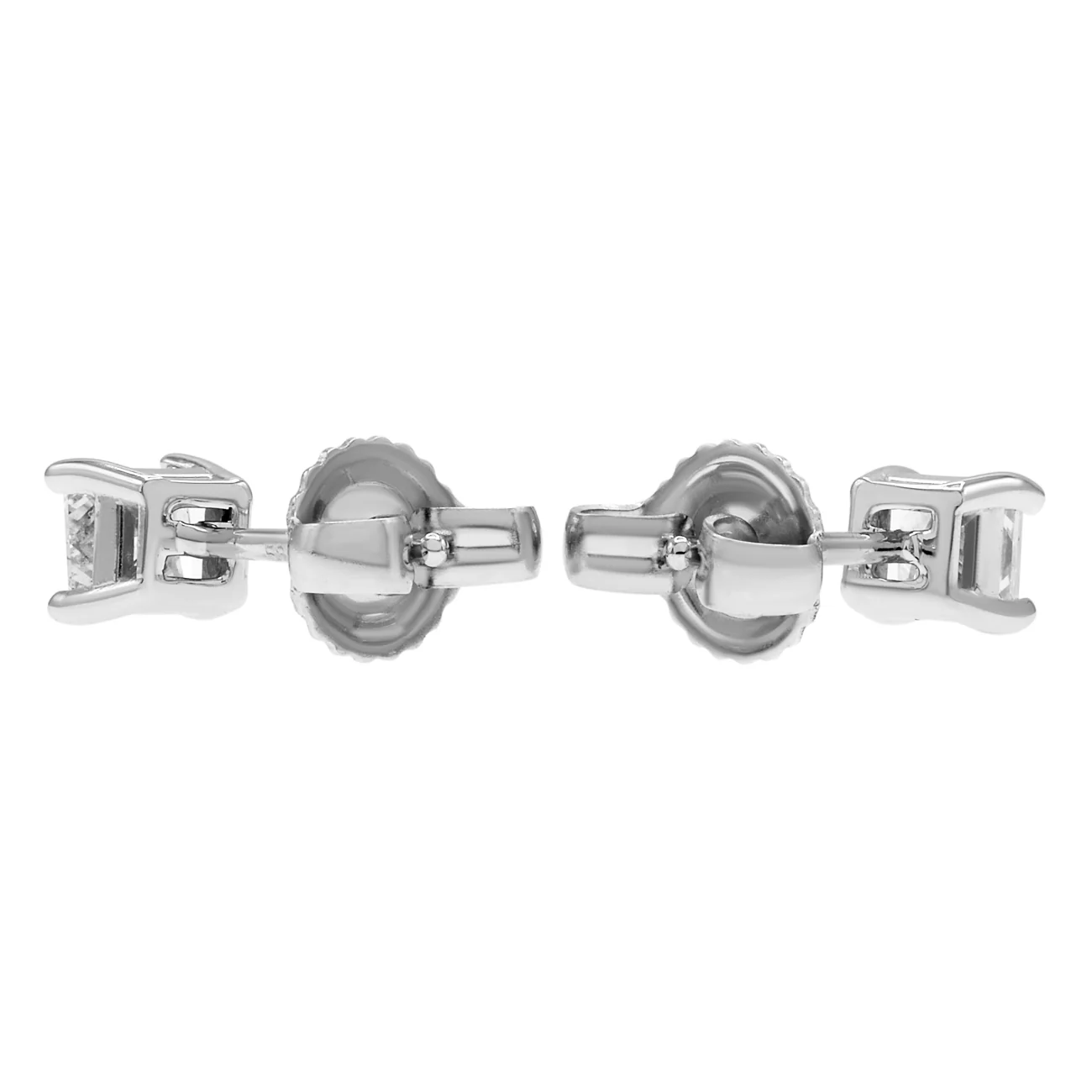 14K White Gold 0.54 Carat Princess Diamond Stud Earrings - Image 2