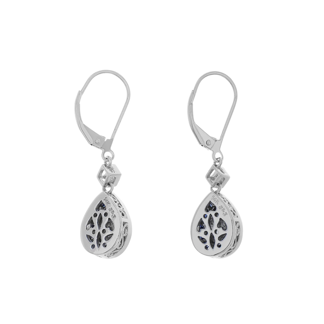 14K White Gold 0.84 Carat Sapphire Diamond Earrings - Image 2