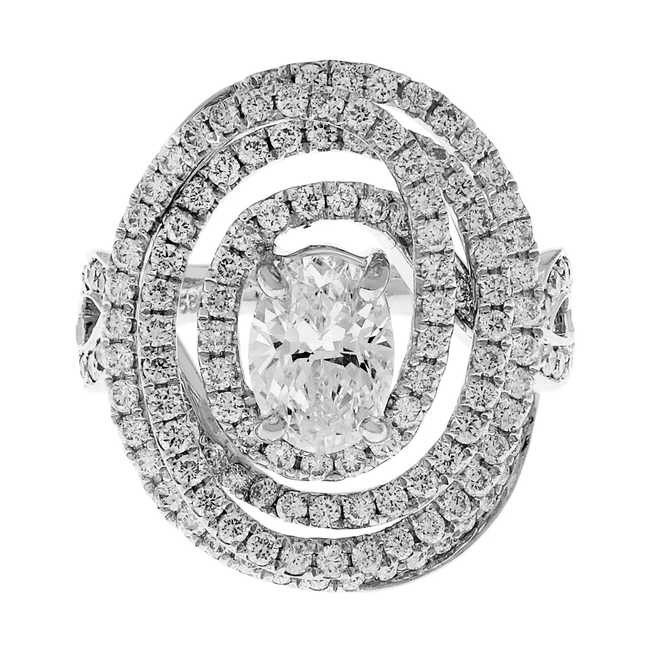 14K White Gold 0.90 Carat Oval Diamond Spiral Ring