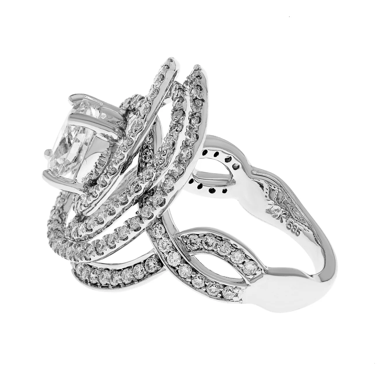 14K White Gold 0.90 Carat Oval Diamond Spiral Ring - Image 2