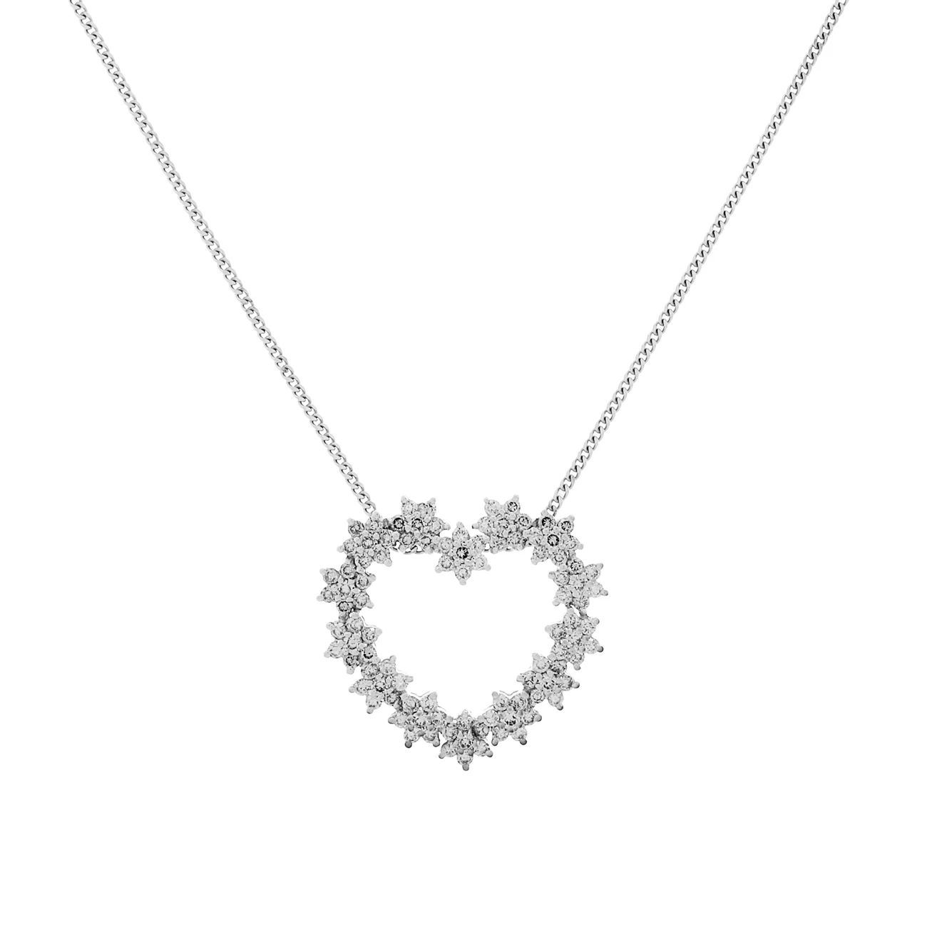 14K White Gold 1.47 Carat Diamond Cluster Heart Pendant