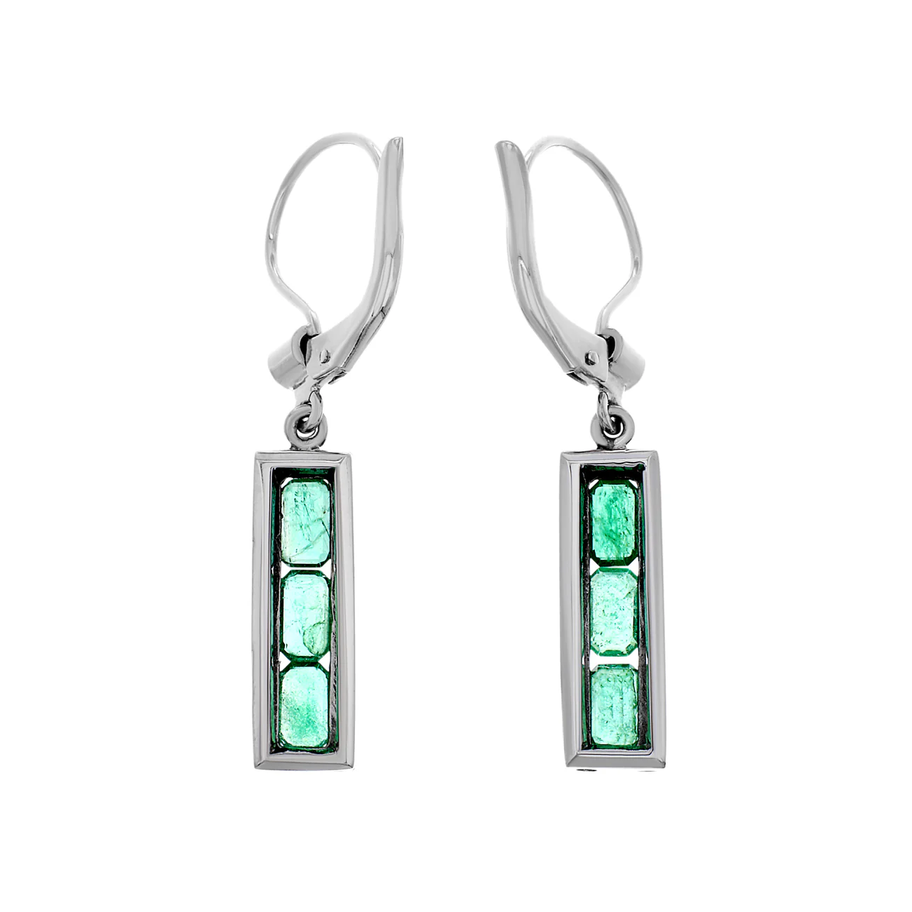 14K White Gold 2.08 Carat Emerald Drop Earrings - Image 2
