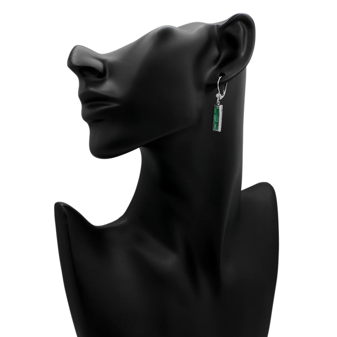 14K White Gold 2.08 Carat Emerald Drop Earrings - Image 3