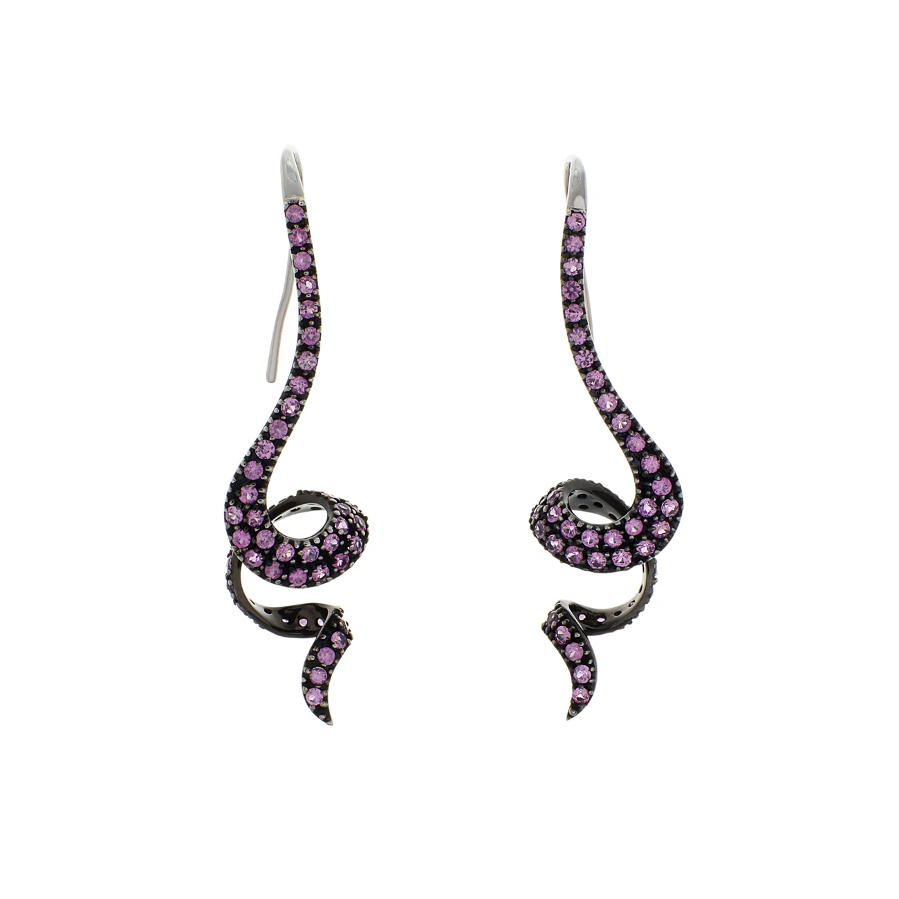 14K Black Gold 3.12 Carat Pink Sapphire Coiled Serpentine Earrings