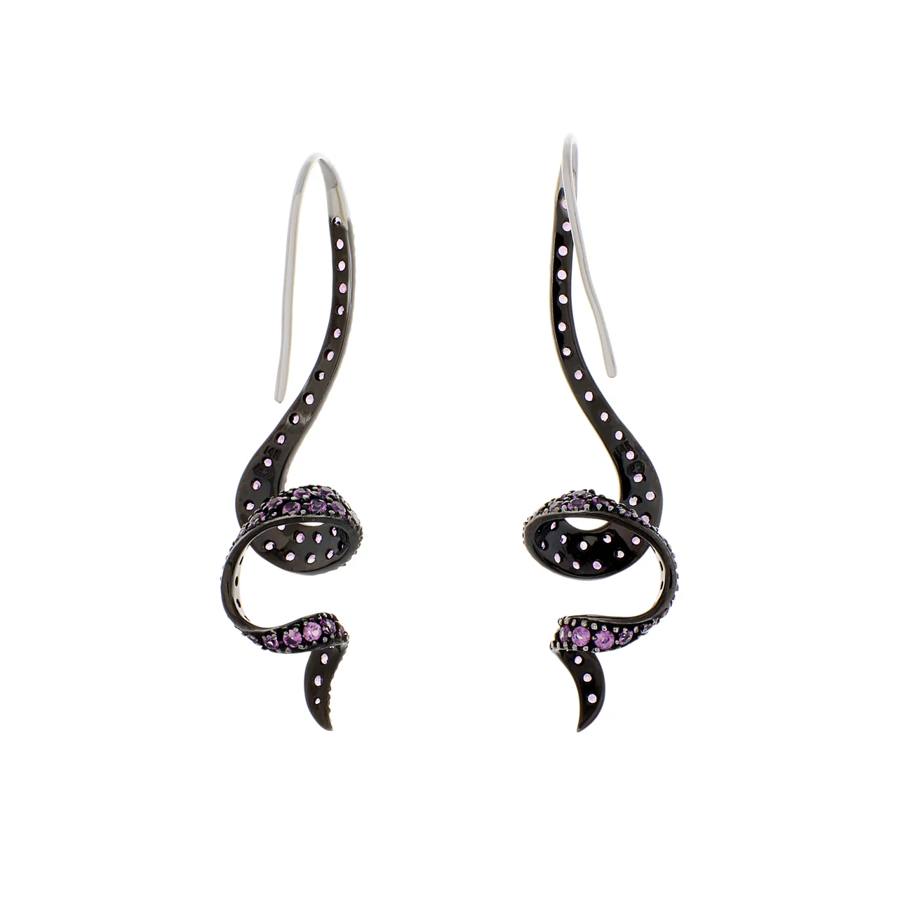 14K Black Gold 3.12 Carat Pink Sapphire Coiled Serpentine Earrings - Image 2