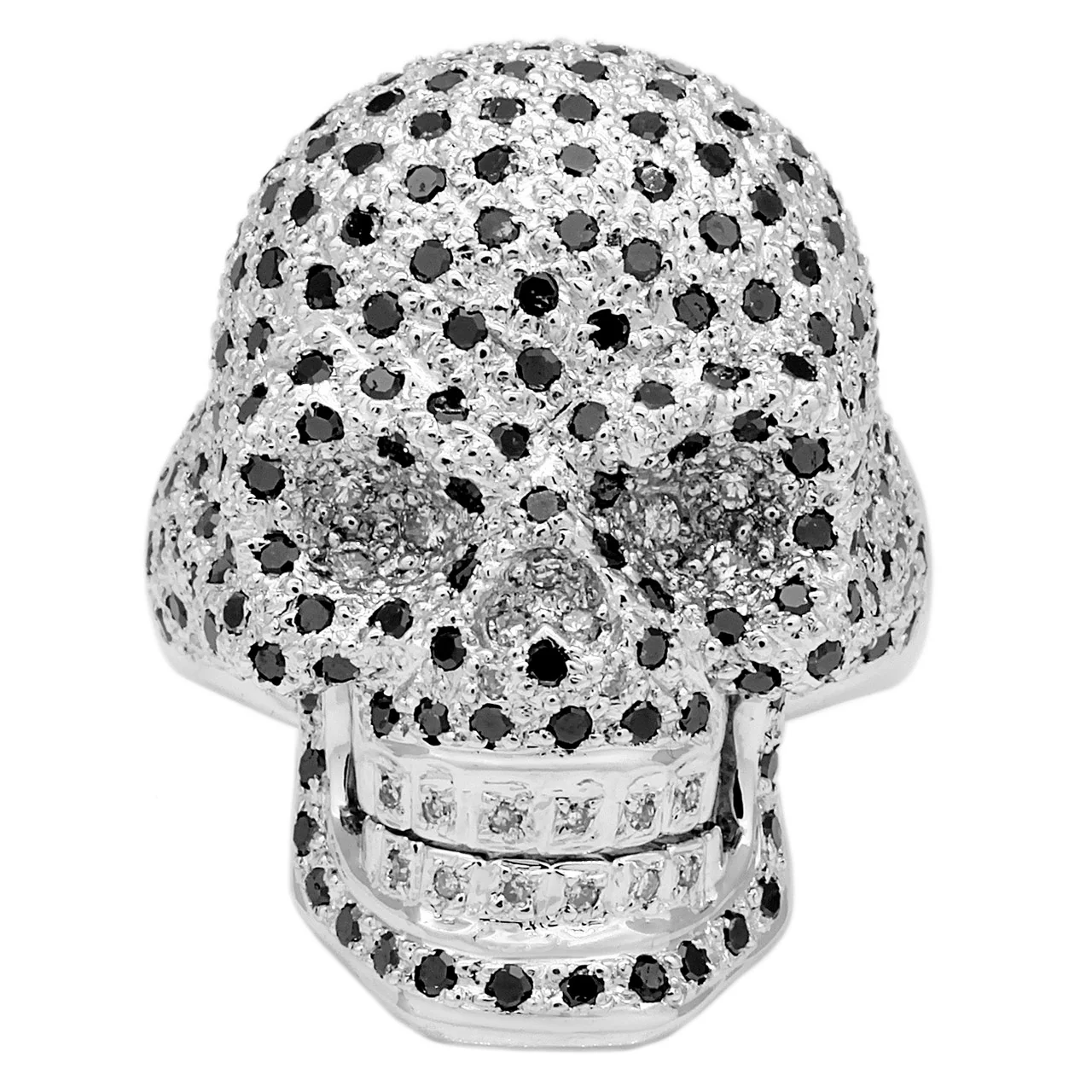 14K White Gold Black Diamond Skull Ring
