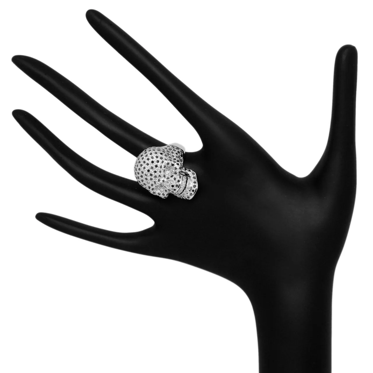 14K White Gold Black Diamond Skull Ring - Image 3