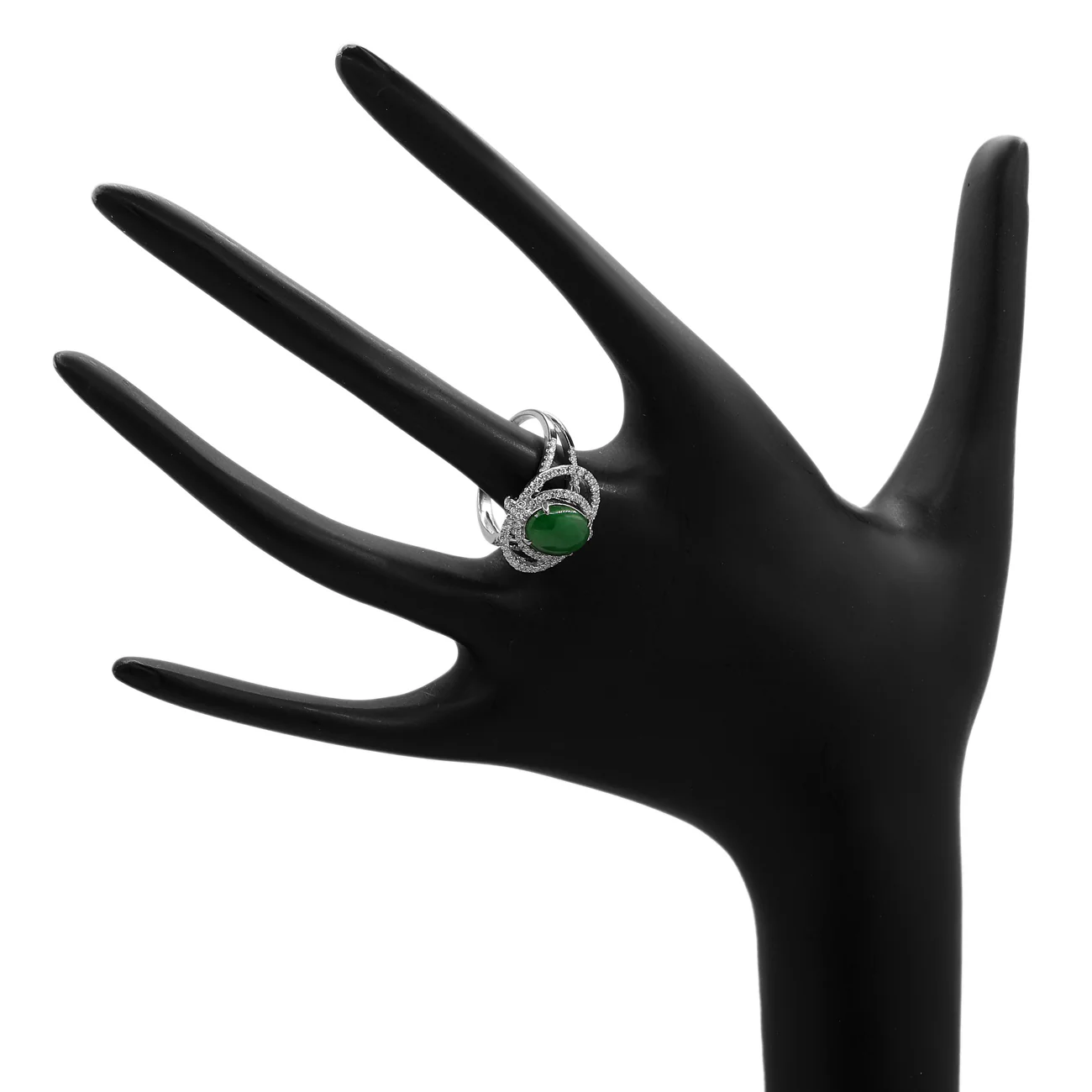 14K White Gold Cabochon Jadeite Ring - Image 3