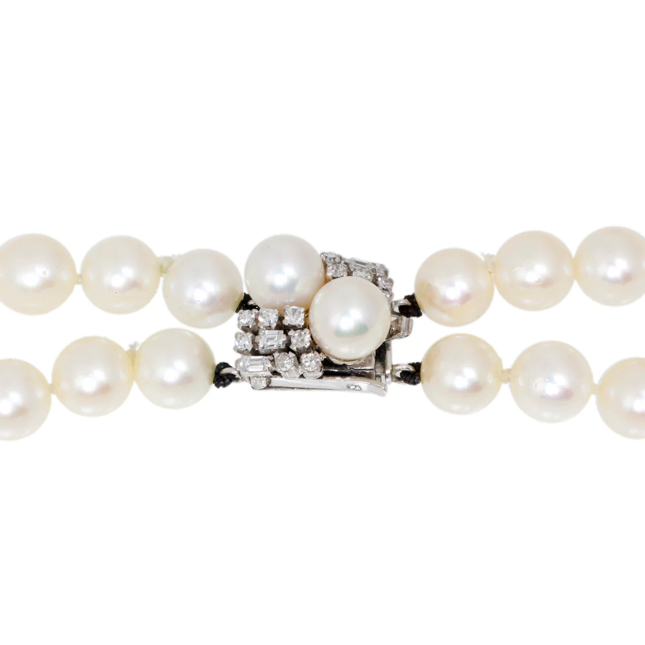 14K White Gold & Diamond Akoya Pearl Double Strand Necklace - Image 3