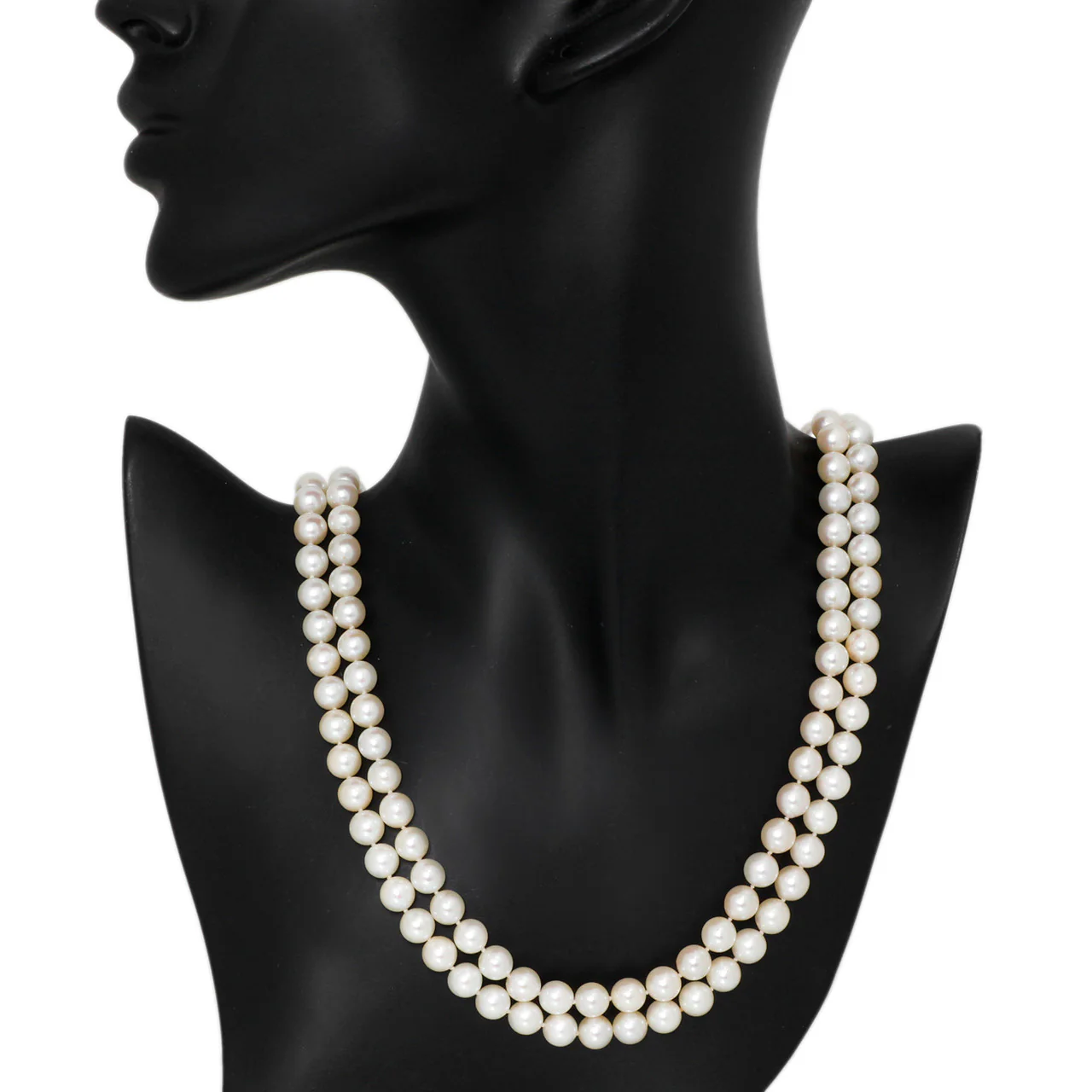 14K White Gold & Diamond Akoya Pearl Double Strand Necklace - Image 4
