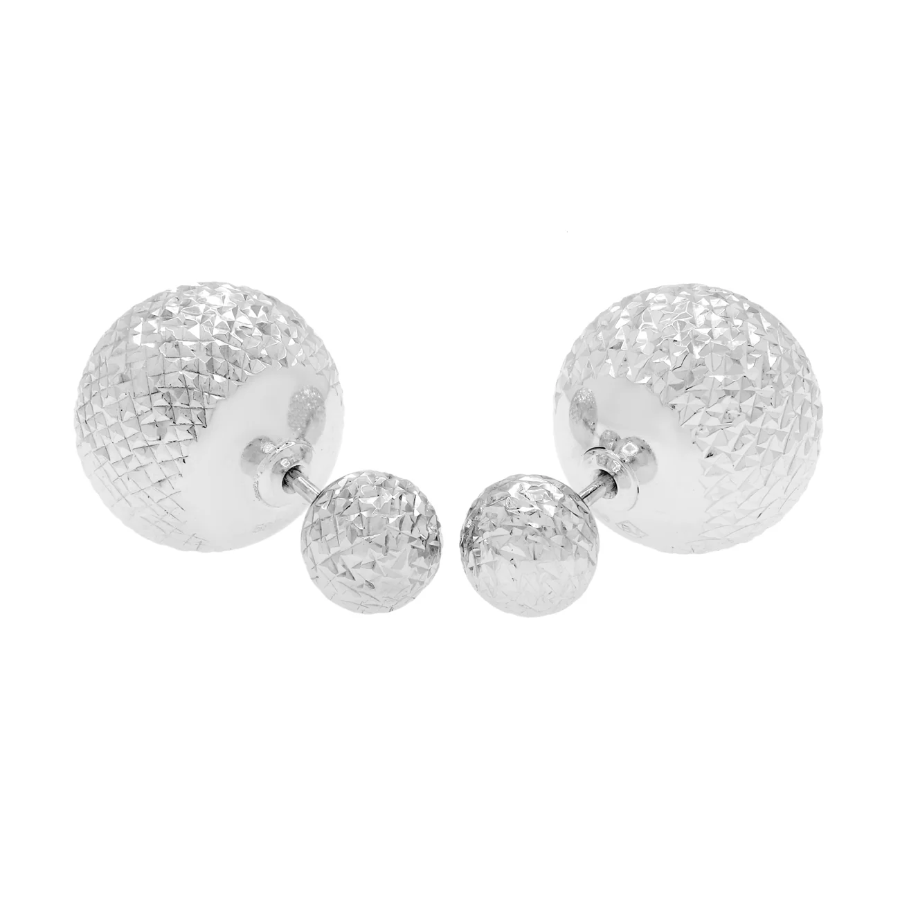 14k White Gold Diamond Cut Sphere Earrings