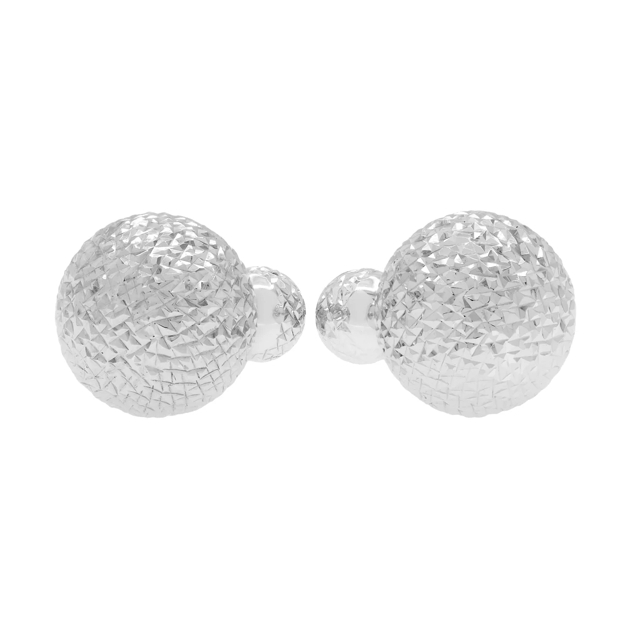 14k White Gold Diamond Cut Sphere Earrings - Image 2