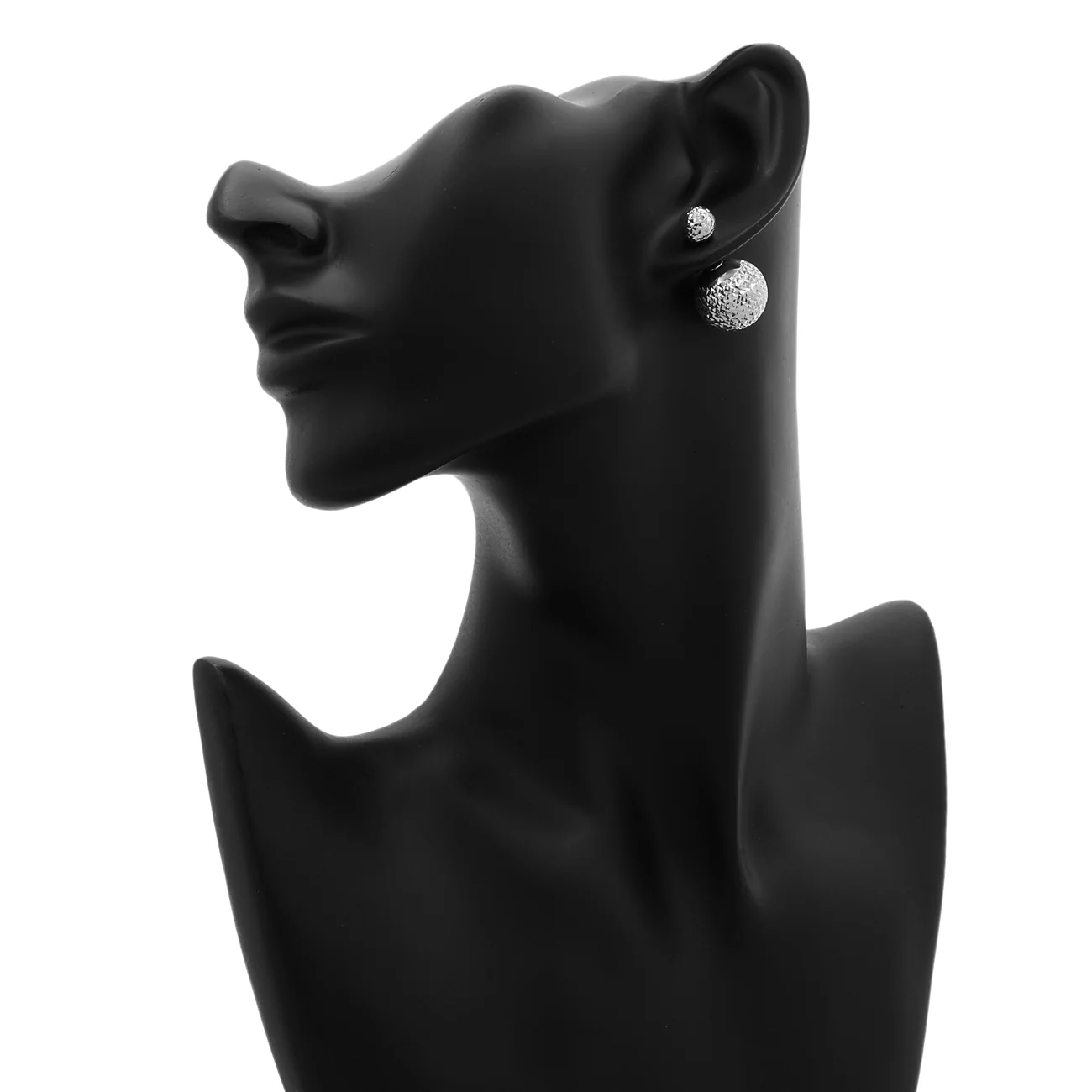 14k White Gold Diamond Cut Sphere Earrings - Image 3
