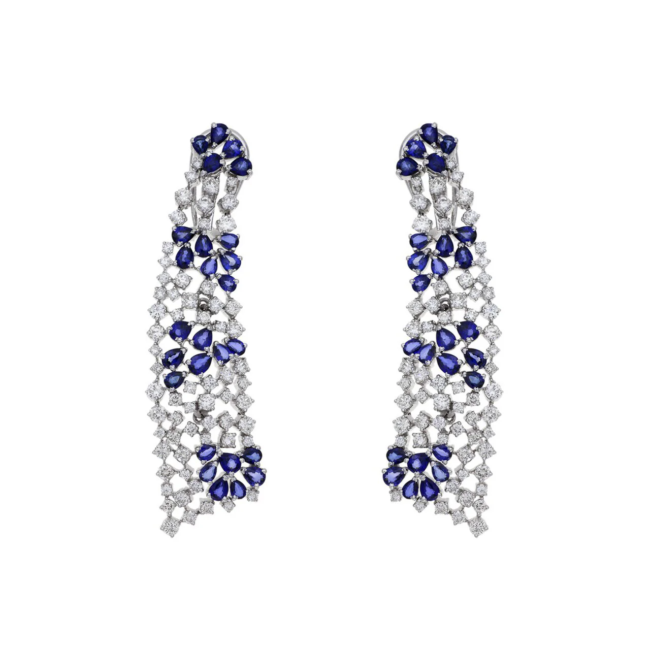 14K White Gold Diamond Sapphire Drop Earrings