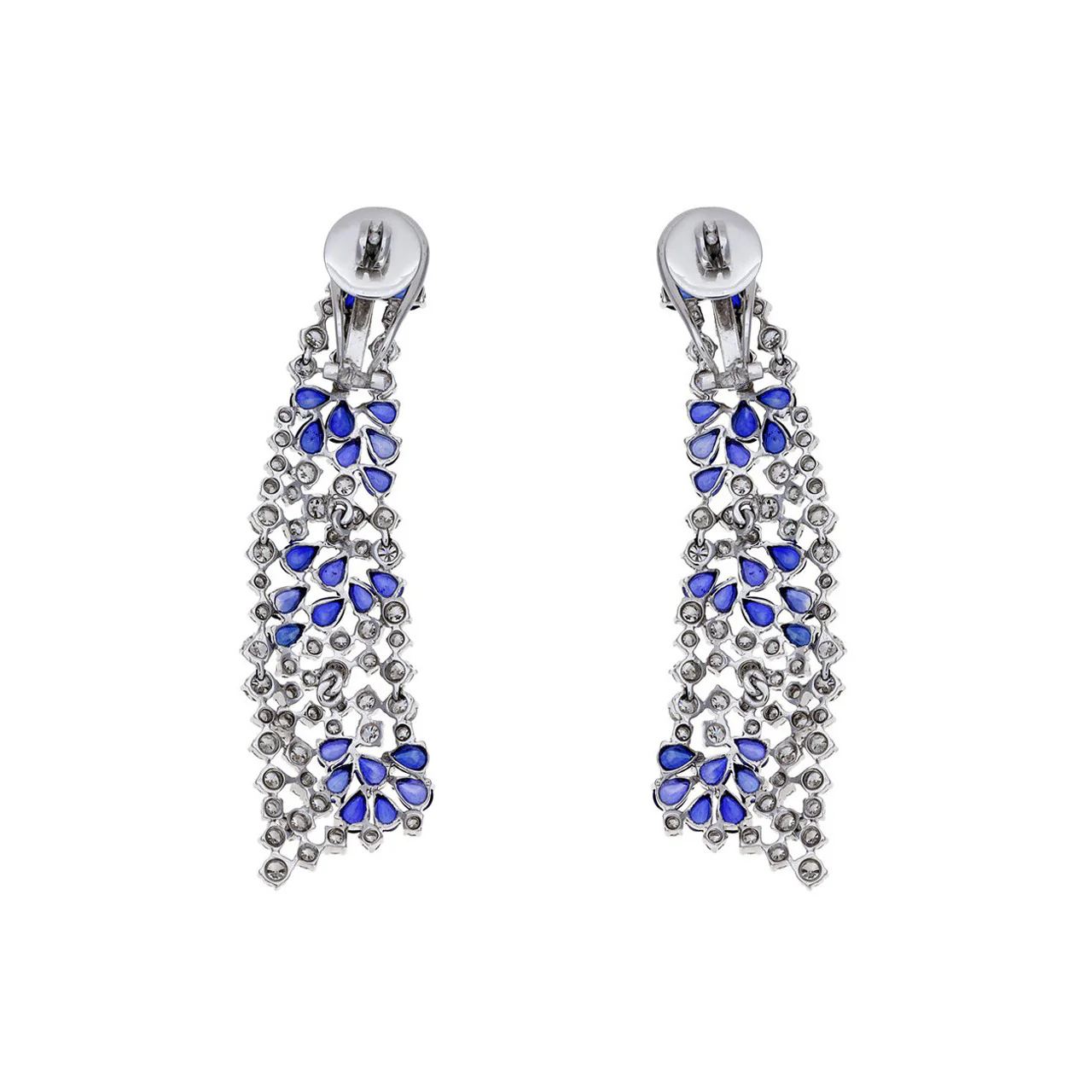 14K White Gold Diamond Sapphire Drop Earrings - Image 2