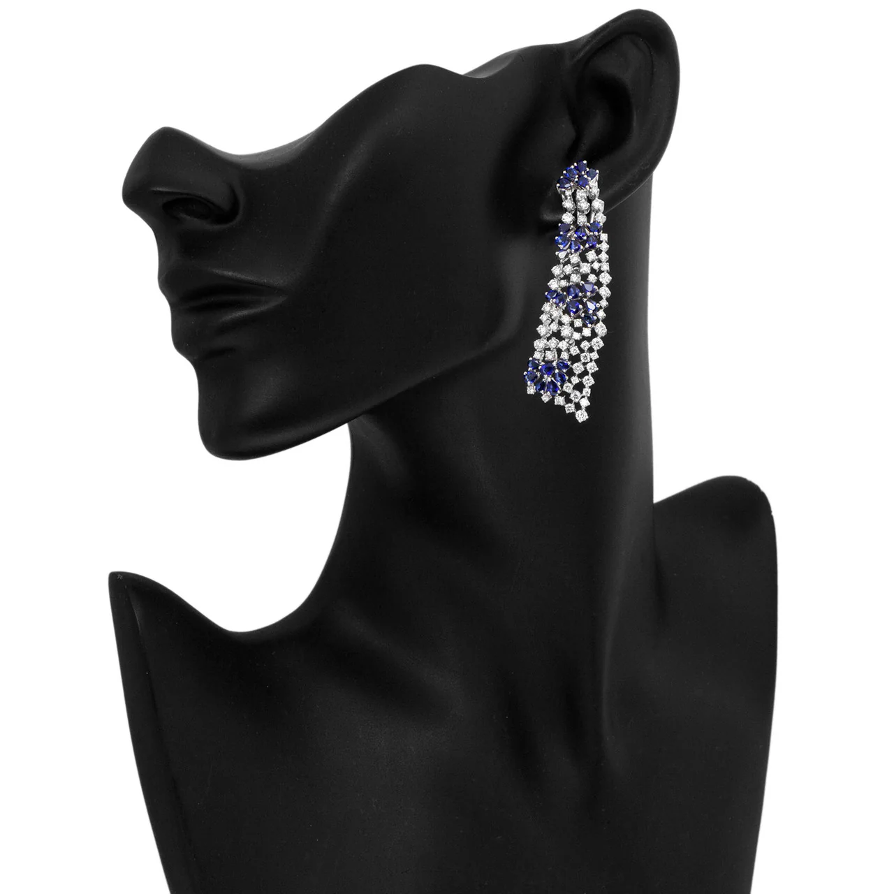 14K White Gold Diamond Sapphire Drop Earrings - Image 3