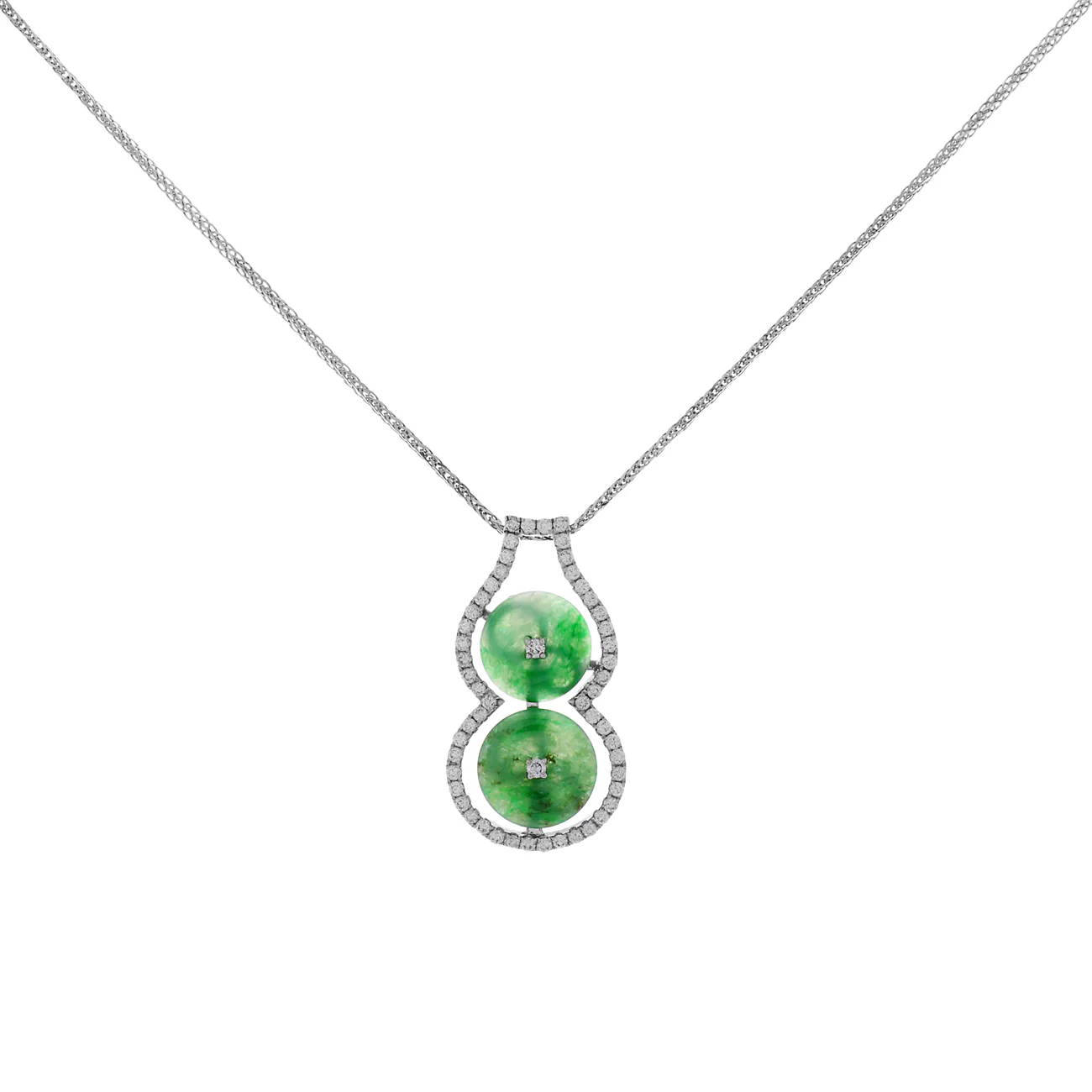 14K White Gold Jadeite Diamond Pendant