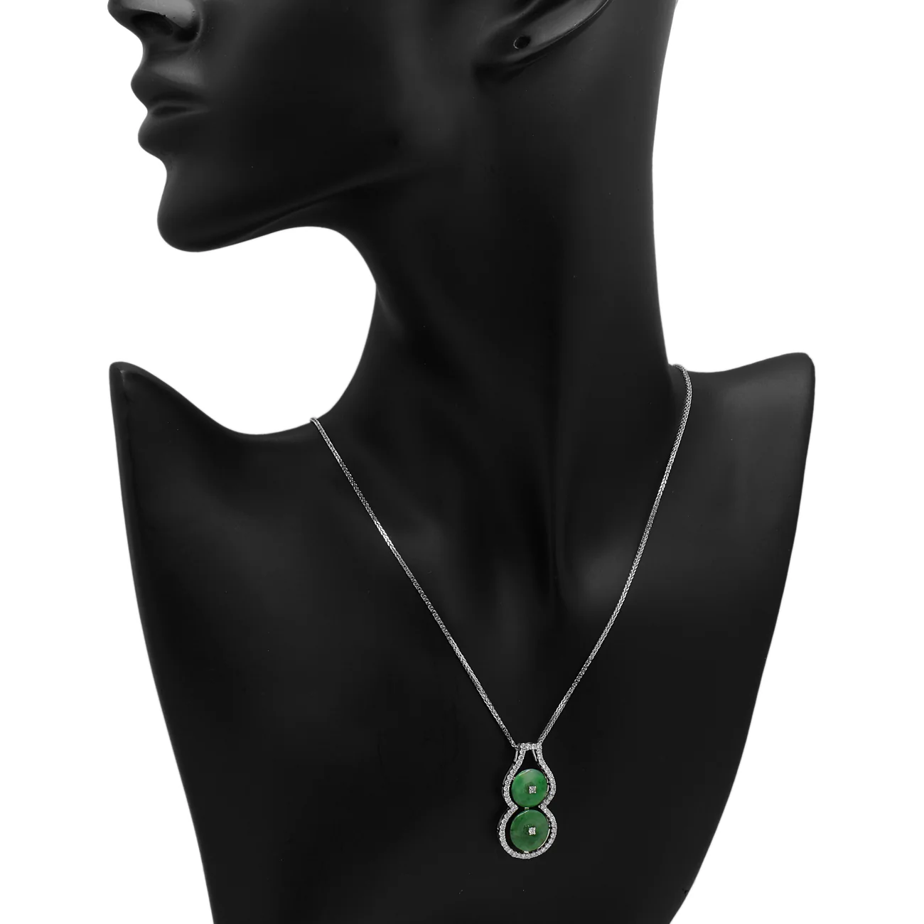 14K White Gold Jadeite Diamond Pendant - Image 3