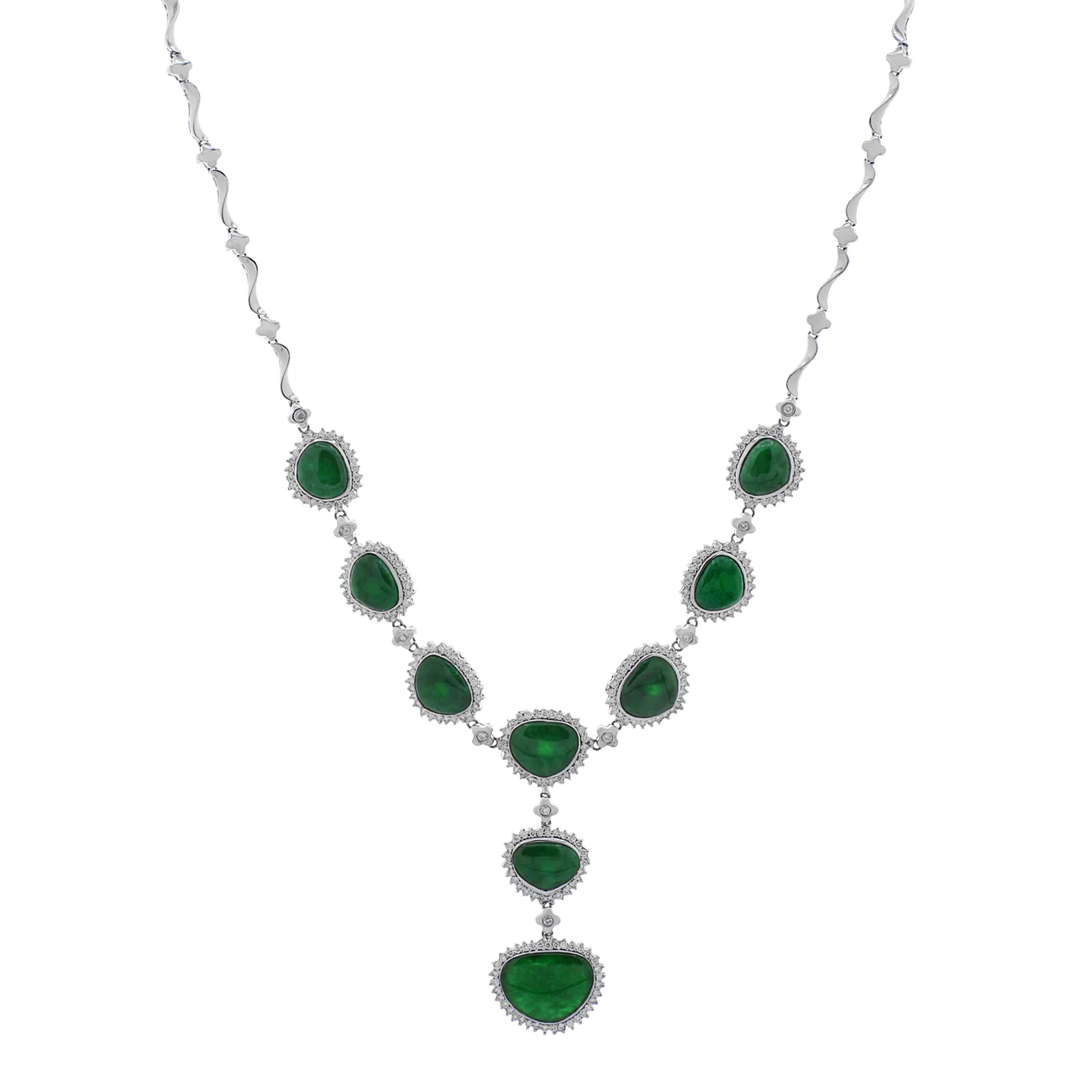 14K White Gold Jadeite Lavaliere Necklace