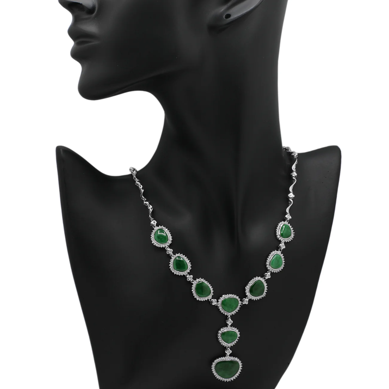 14K White Gold Jadeite Lavaliere Necklace - Image 4