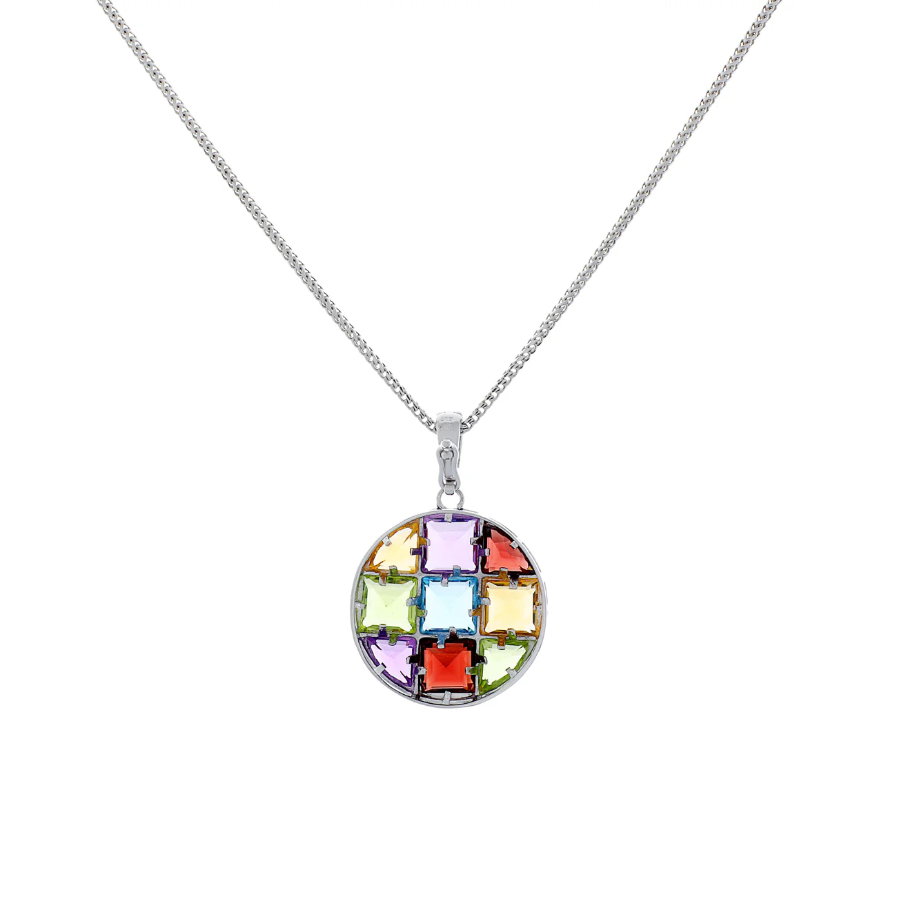 14K White Gold Multi-Gemstone Geometric Pendant - Image 2