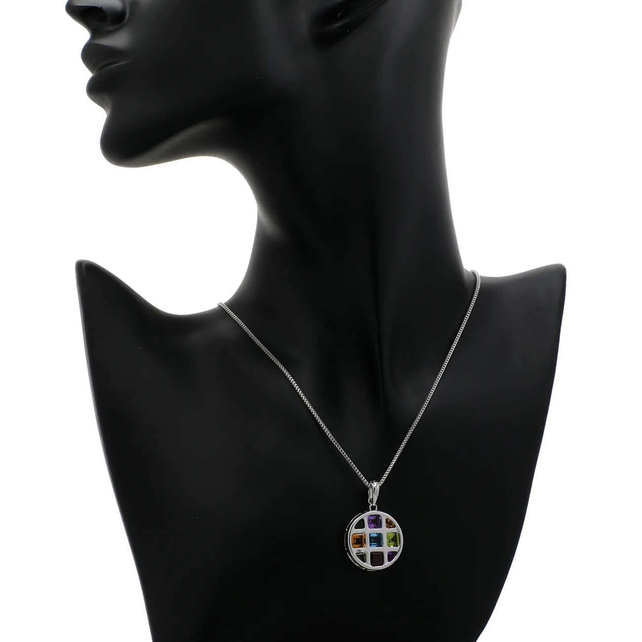 14K White Gold Multi-Gemstone Geometric Pendant - Image 3