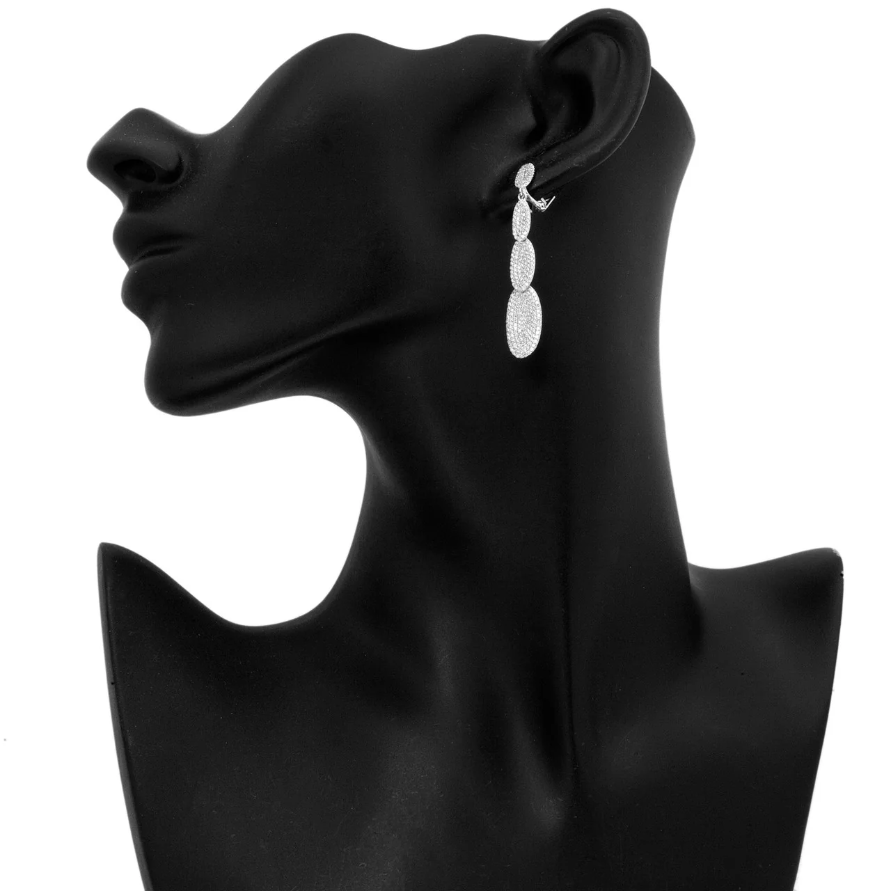 14K White Gold Pave Diamond Drop Earrings - Image 3