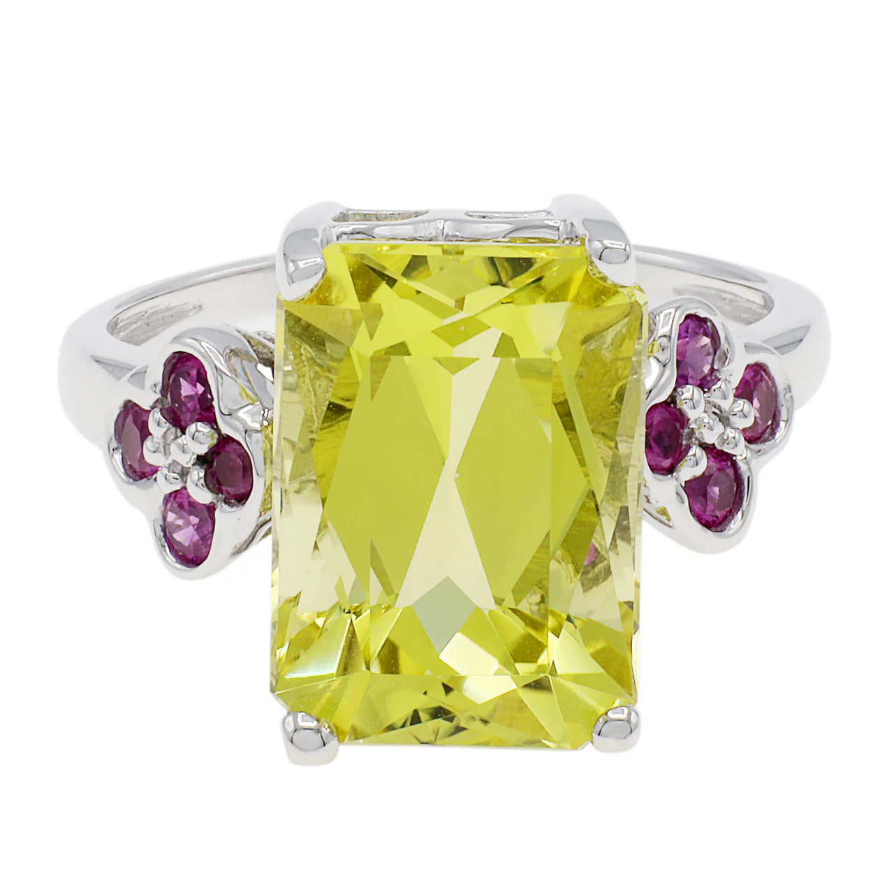 14K White Gold Pink Sapphire & Lemon Quartz Ring