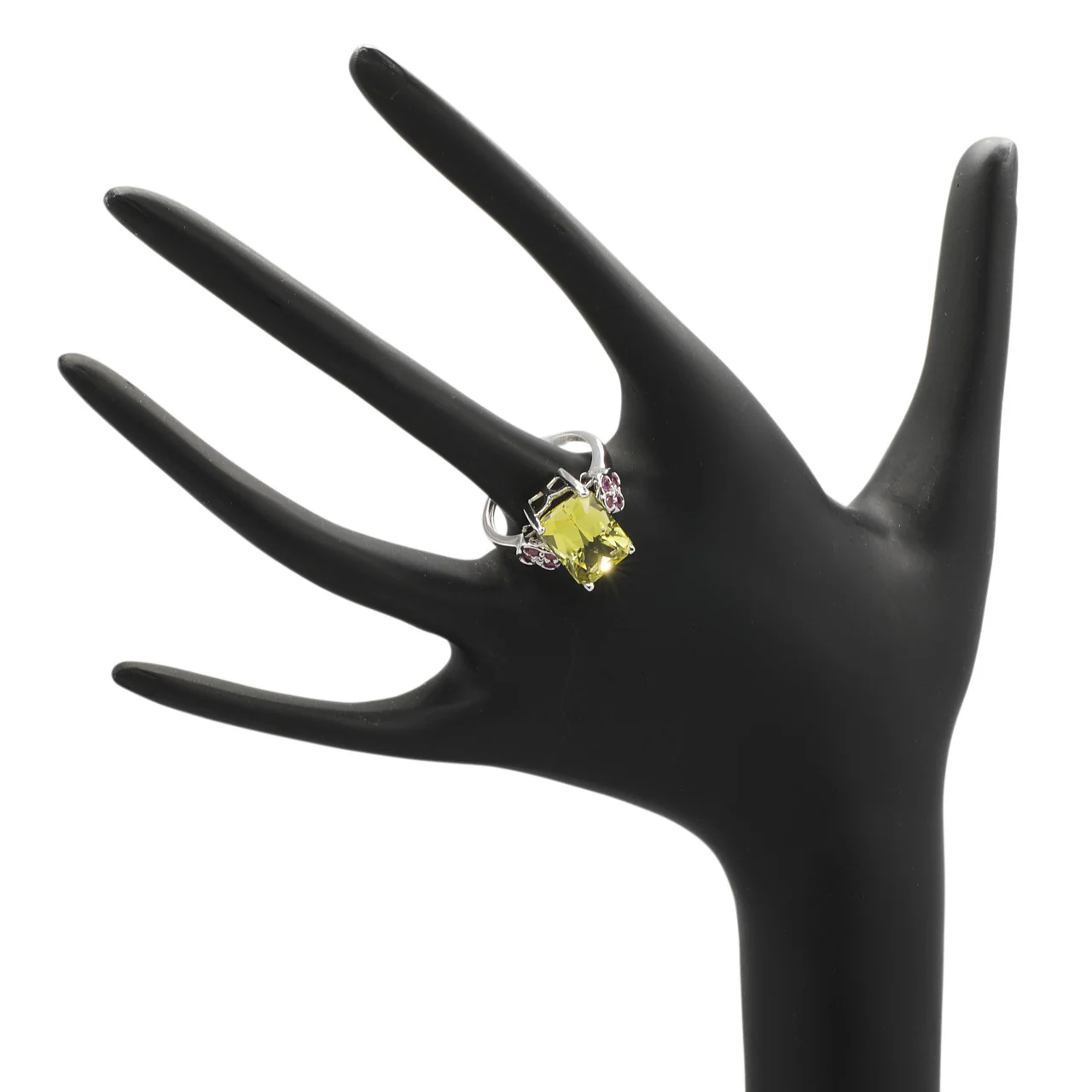 14K White Gold Pink Sapphire & Lemon Quartz Ring - Image 2