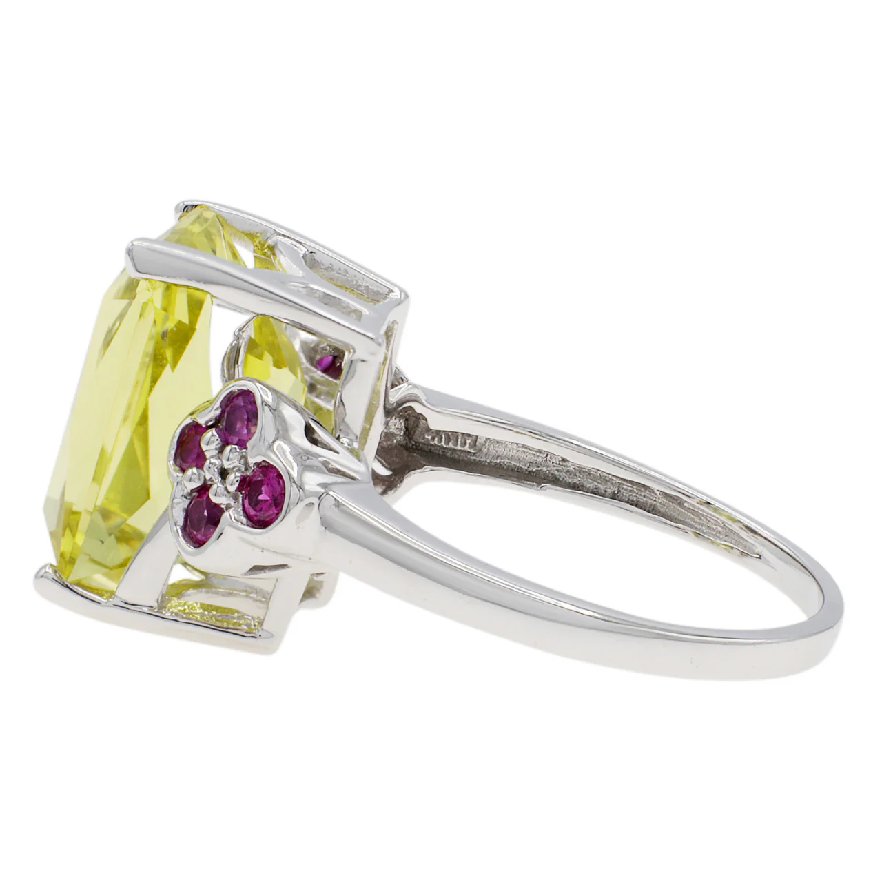 14K White Gold Pink Sapphire & Lemon Quartz Ring - Image 3