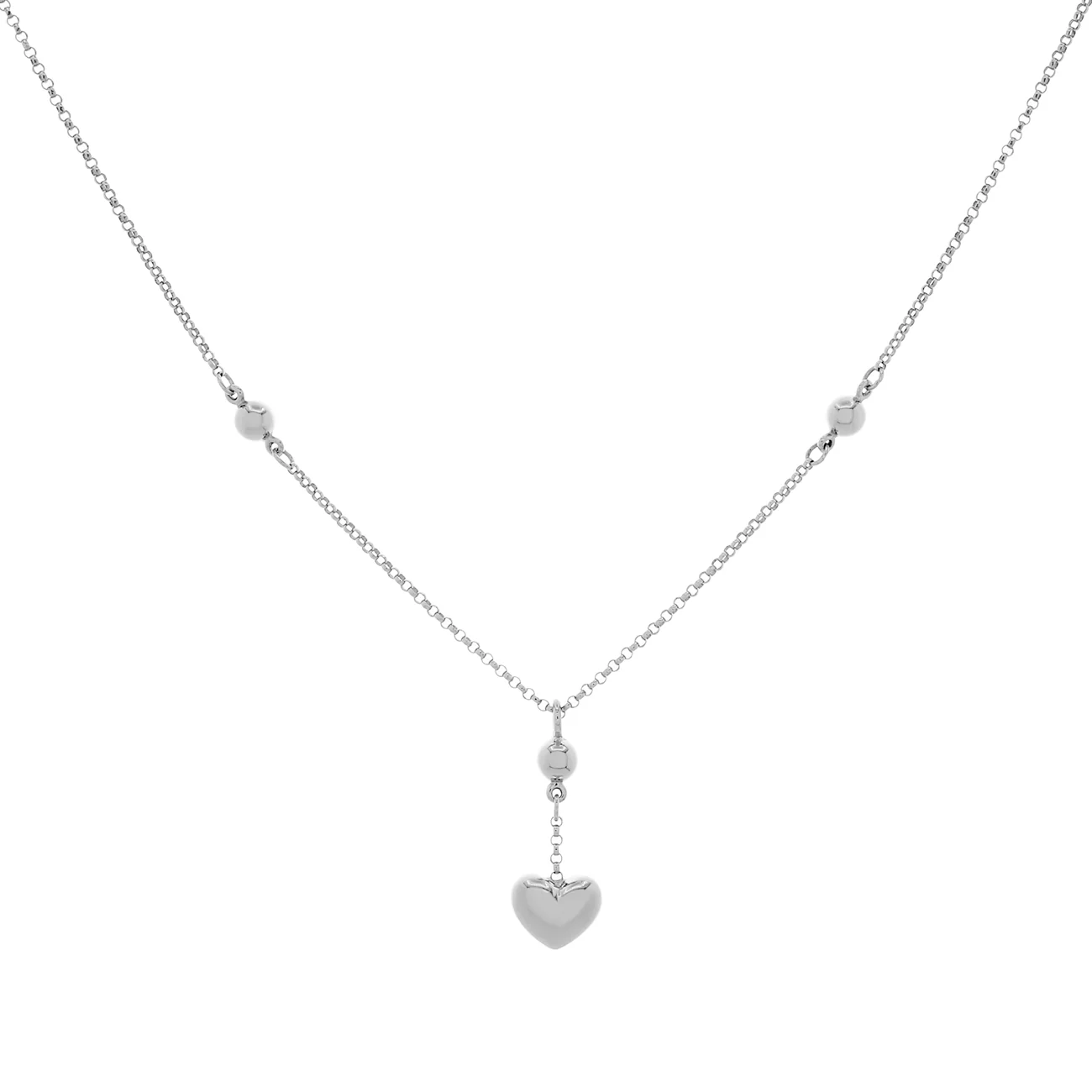 14K White Gold Puffed Heart Lariat Pendant