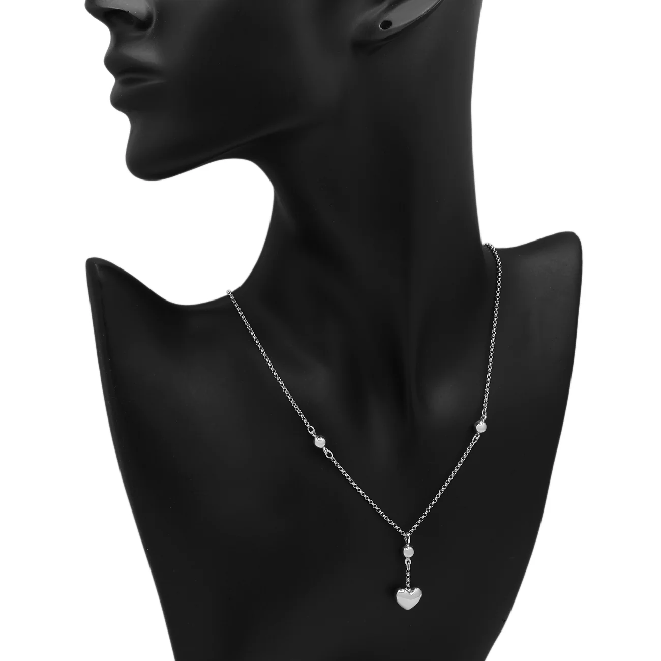14K White Gold Puffed Heart Lariat Pendant - Image 3