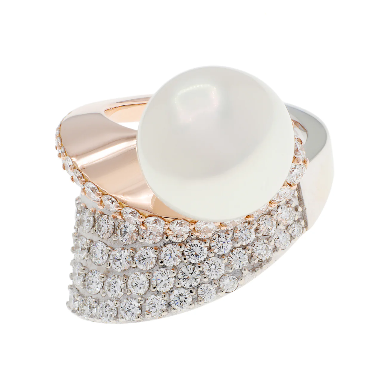 14K White & Rose Gold Spiral South Sea Pearl Ring