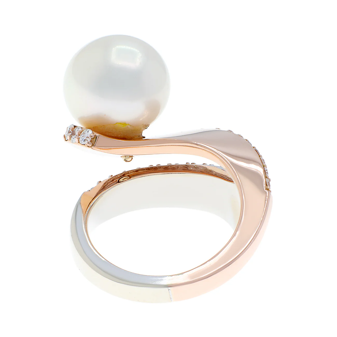 14K White & Rose Gold Spiral South Sea Pearl Ring - Image 2