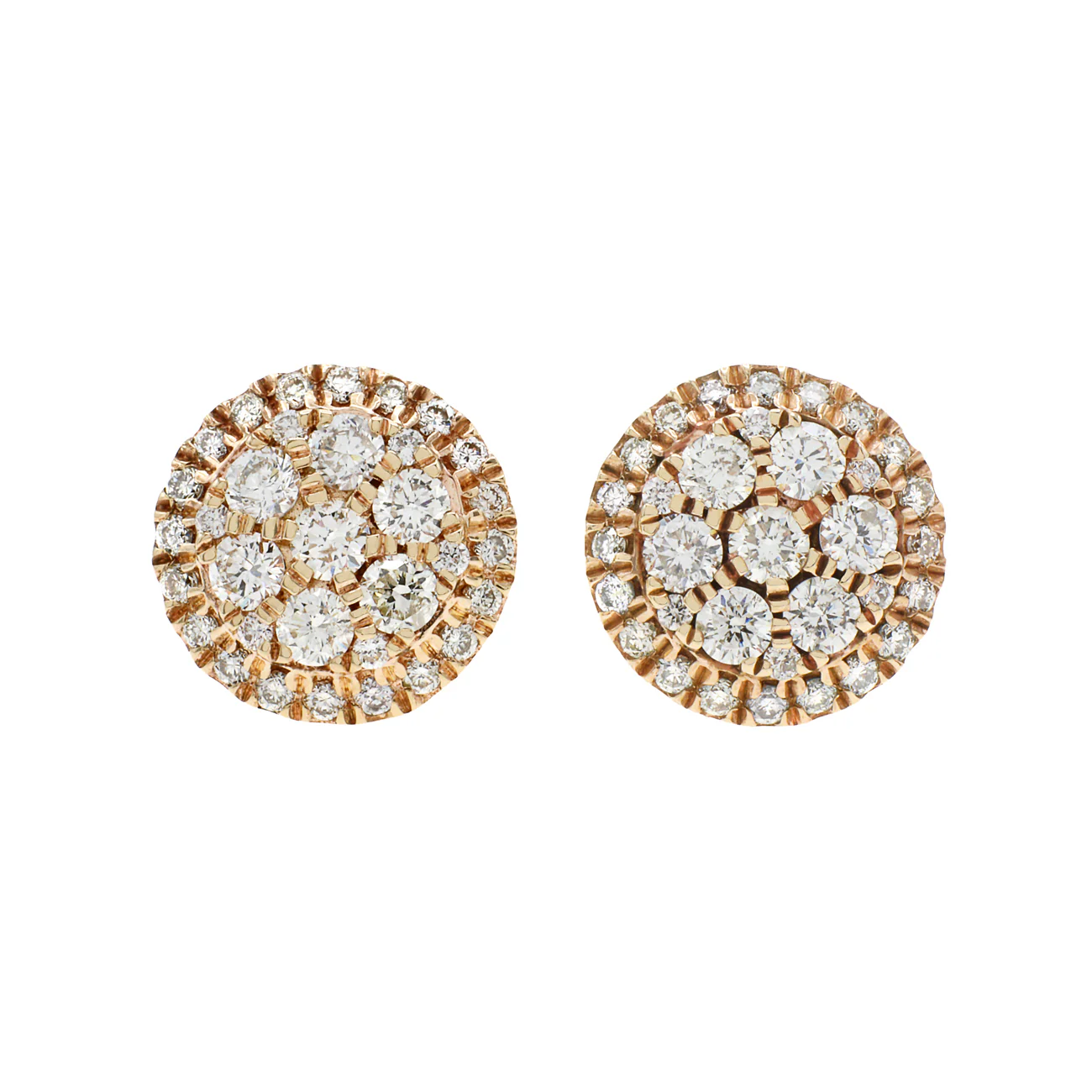 14K Yellow Gold 0.90 Carat Cluster Diamond Earrings
