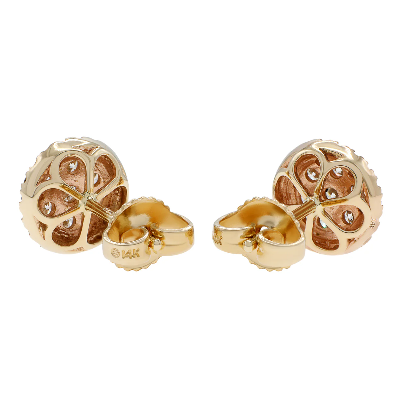 14K Yellow Gold 0.90 Carat Cluster Diamond Earrings - Image 2
