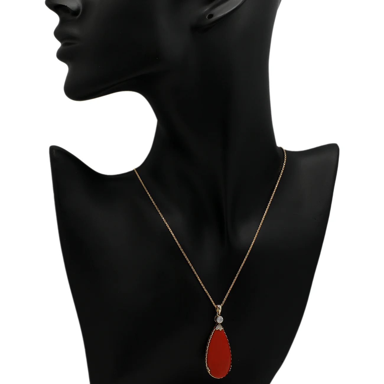 14K Yellow Gold Cabochon Coral Pendant - Image 4
