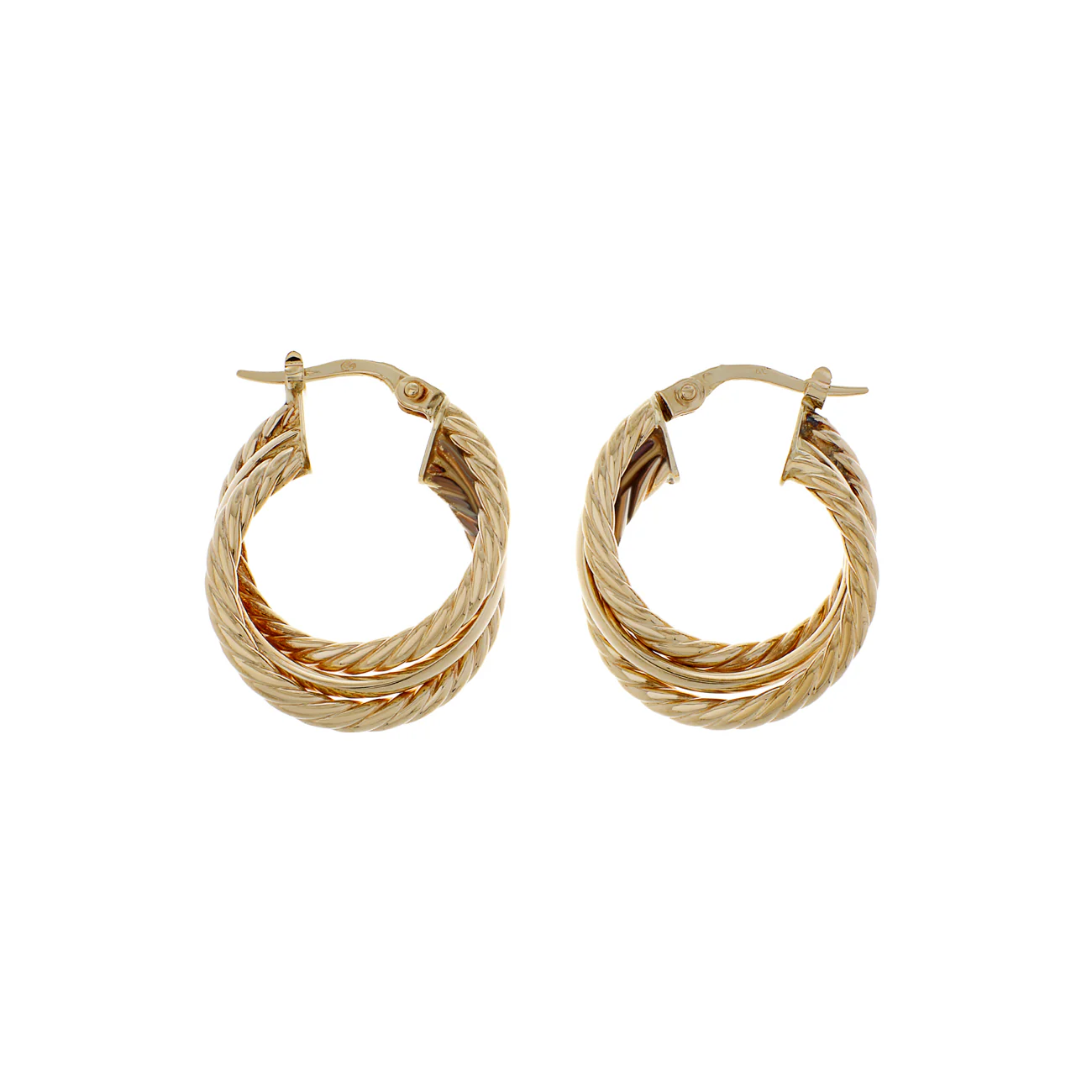 14K Yellow Gold Crossover Hoop Earrings