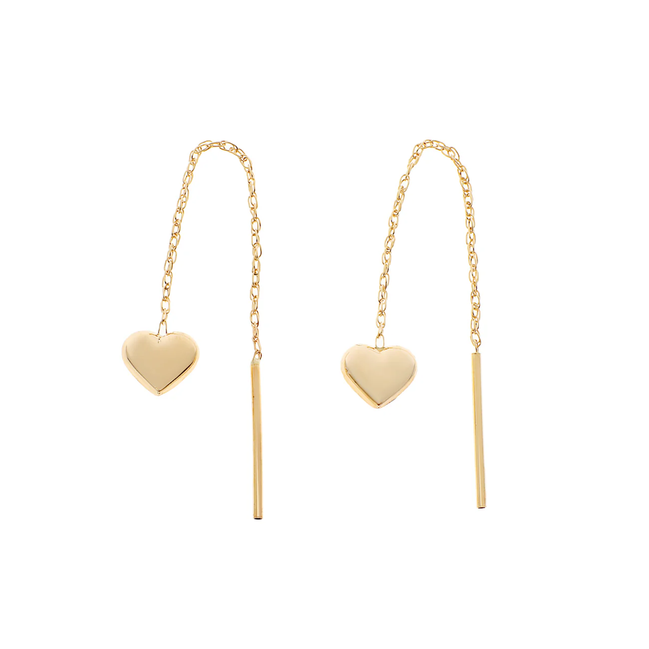 14K Yellow Gold Dangle Heart Earrings
