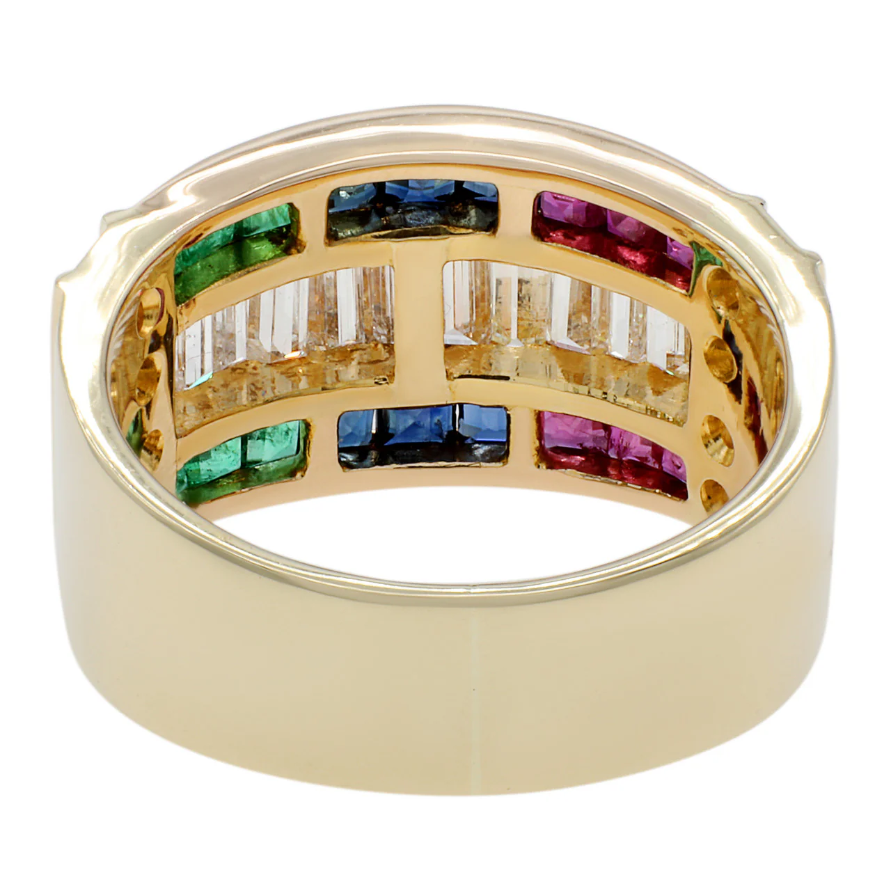 14K Yellow Gold Diamond Emerald Sapphire Ruby Ring - Image 2