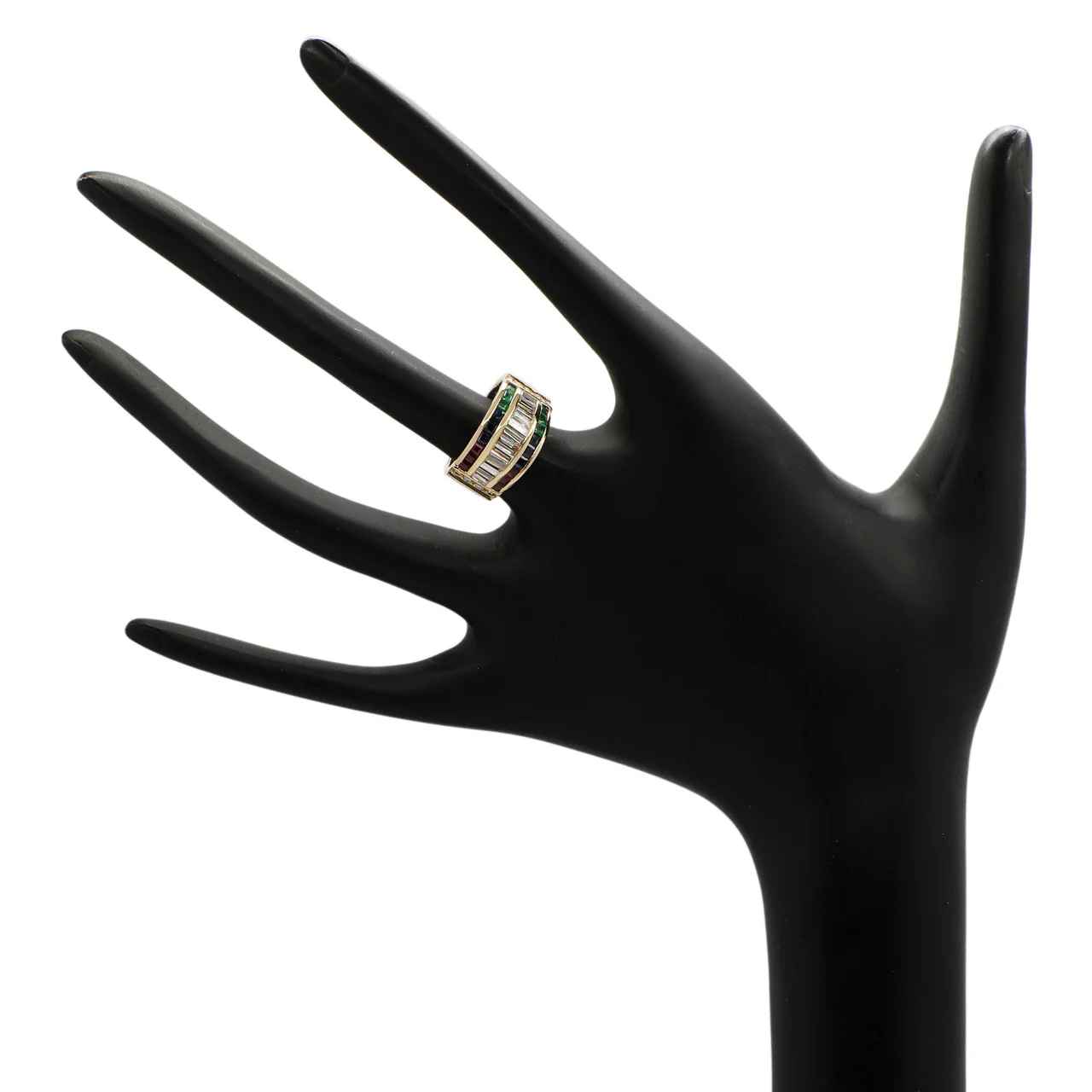 14K Yellow Gold Diamond Emerald Sapphire Ruby Ring - Image 3