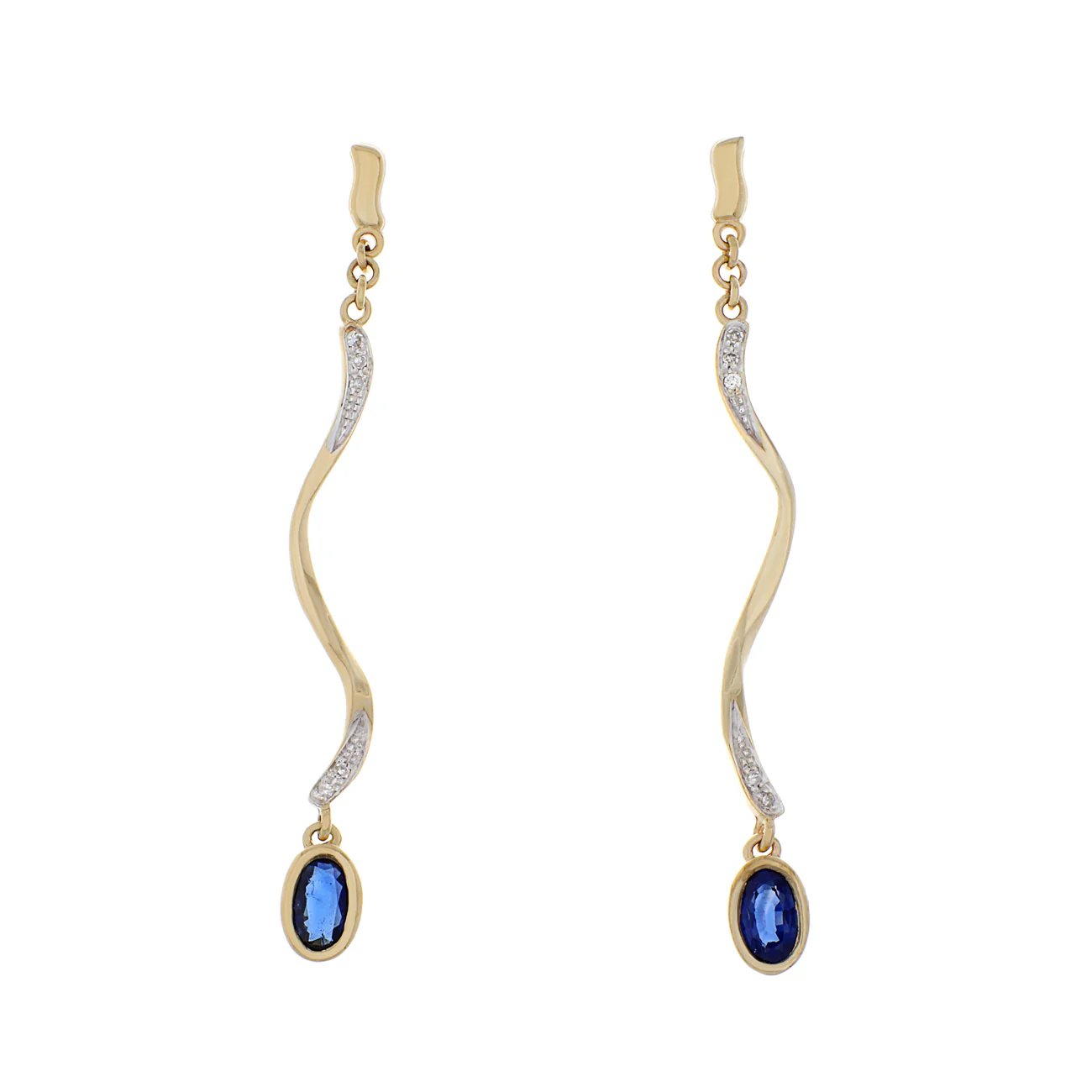 14K Yellow Gold Swirl Drop Sapphire Earrings